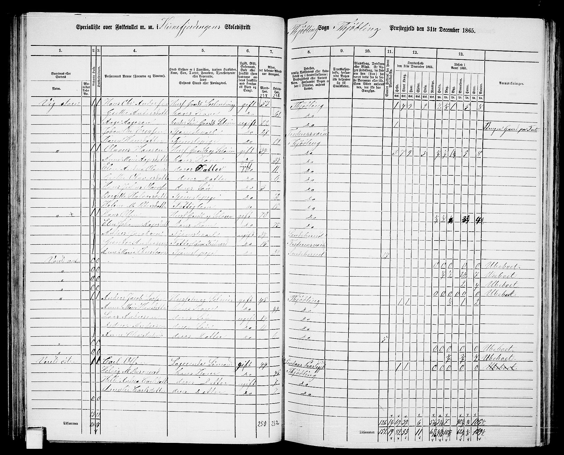 RA, 1865 census for Tjølling, 1865, p. 72