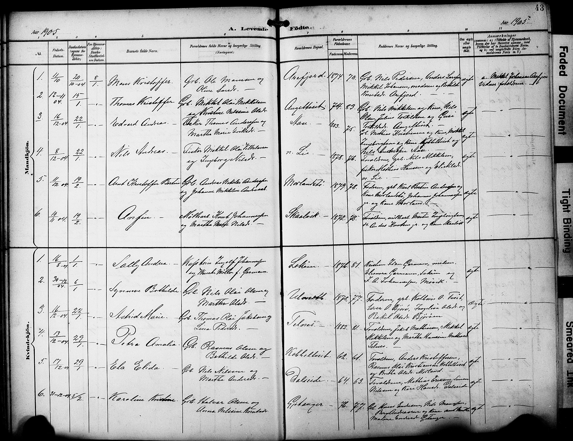 Fjell sokneprestembete, SAB/A-75301/H/Hab: Parish register (copy) no. A 5, 1899-1918, p. 43