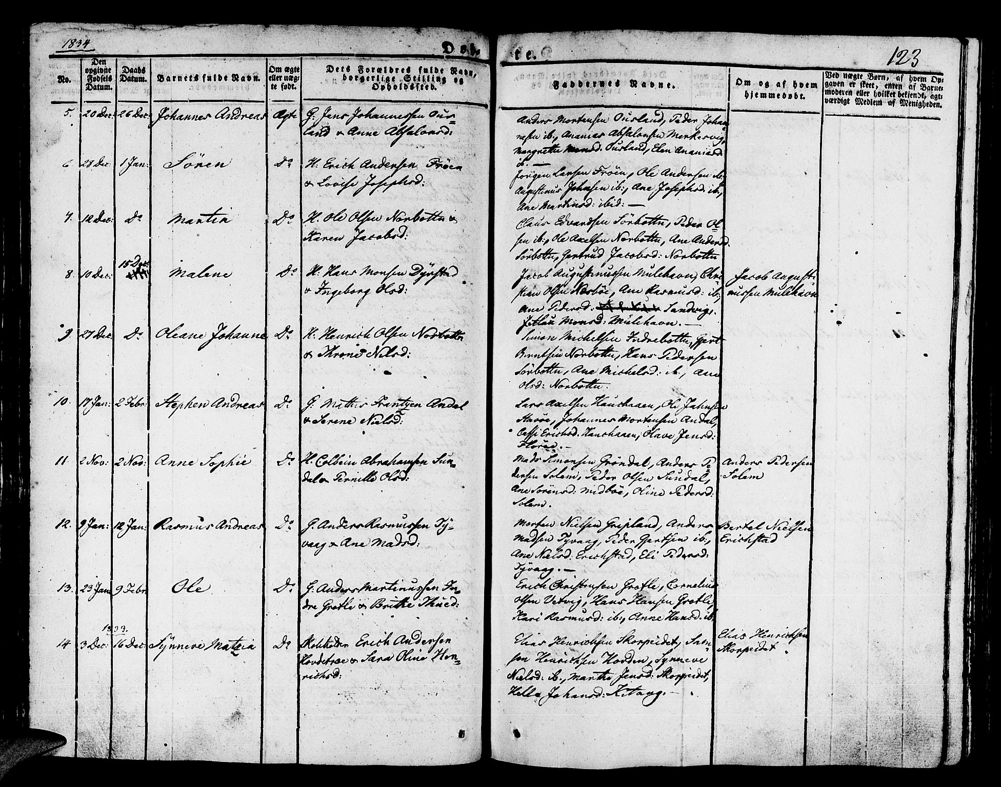 Kinn sokneprestembete, SAB/A-80801/H/Haa/Haaa/L0004/0001: Parish register (official) no. A 4I, 1822-1840, p. 123
