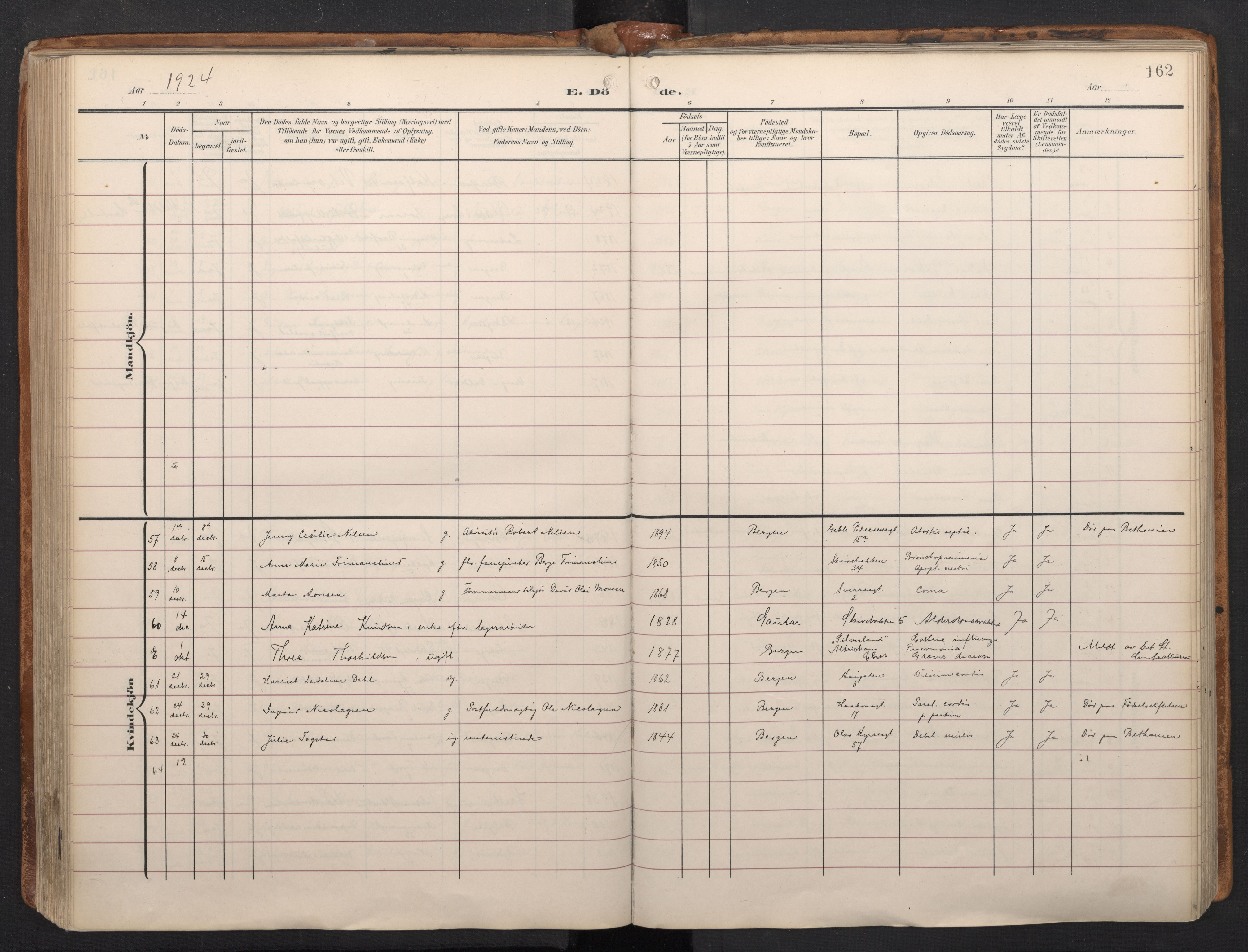 Domkirken sokneprestembete, SAB/A-74801/H/Haa/L0044: Parish register (official) no. E 6, 1904-1946, p. 161b-162a