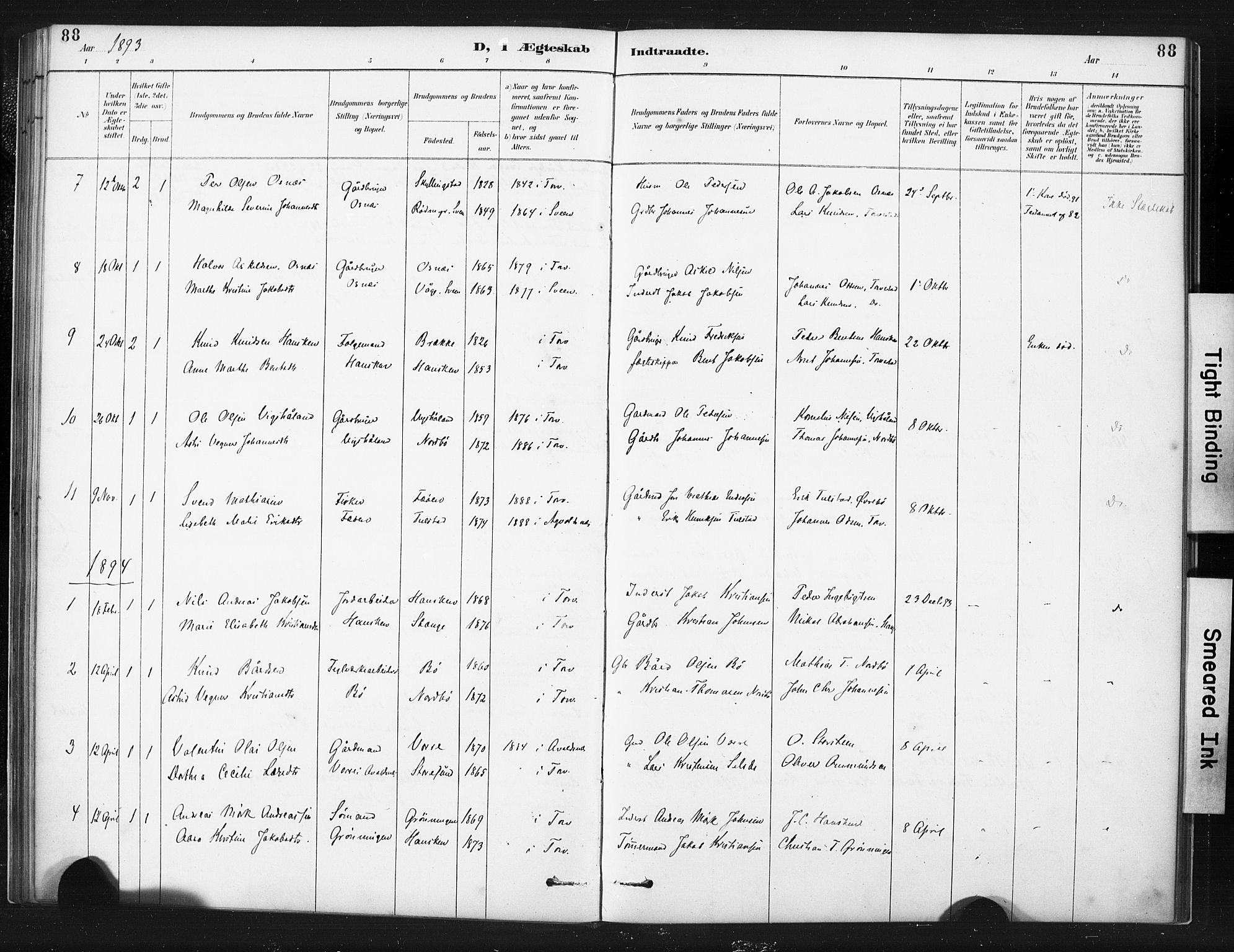 Torvastad sokneprestkontor, SAST/A -101857/H/Ha/Haa/L0015: Parish register (official) no. A 14, 1888-1899, p. 88