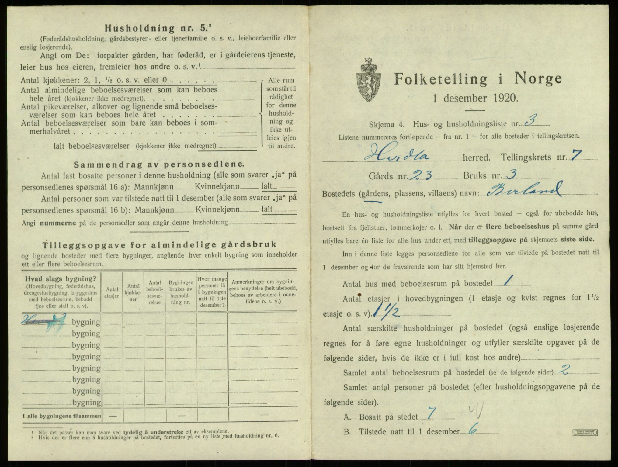 SAB, 1920 census for Herdla, 1920, p. 586