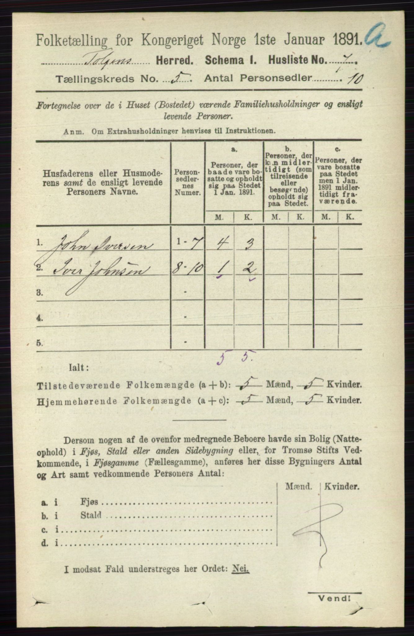 RA, 1891 census for 0436 Tolga, 1891, p. 1251