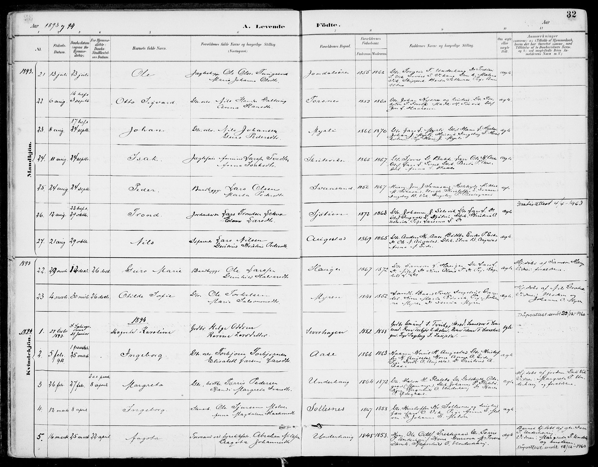 Strandebarm sokneprestembete, SAB/A-78401/H/Haa: Parish register (official) no. E  1, 1886-1908, p. 32
