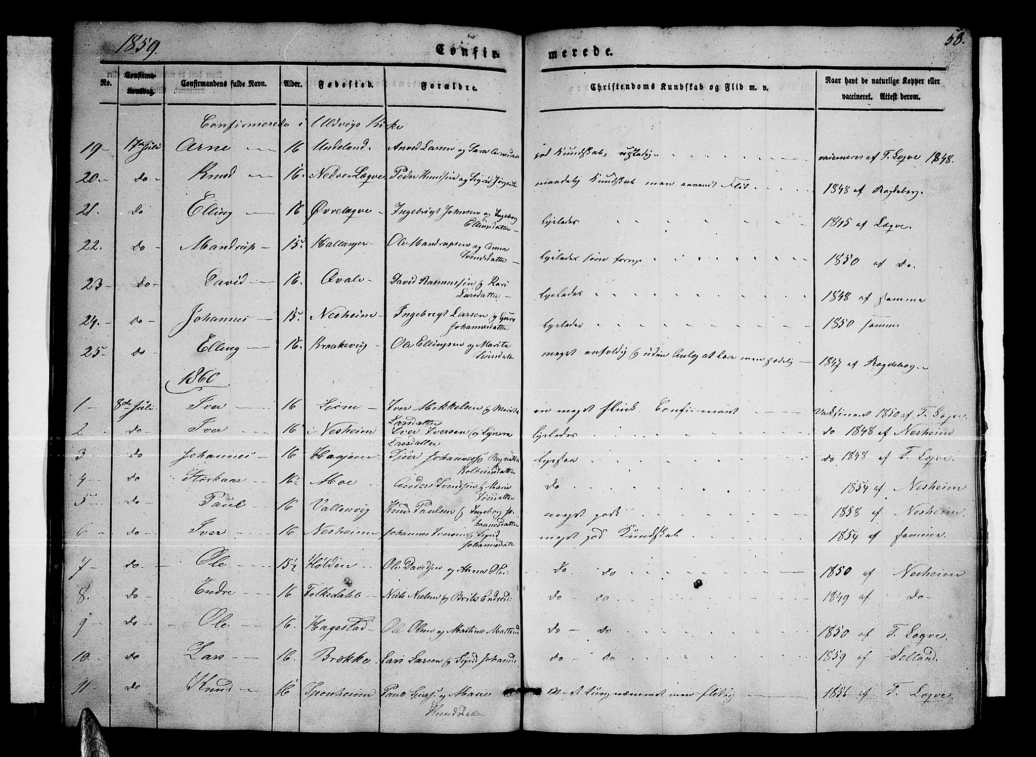 Ulvik sokneprestembete, AV/SAB-A-78801/H/Hab: Parish register (copy) no. A 1, 1855-1868, p. 58