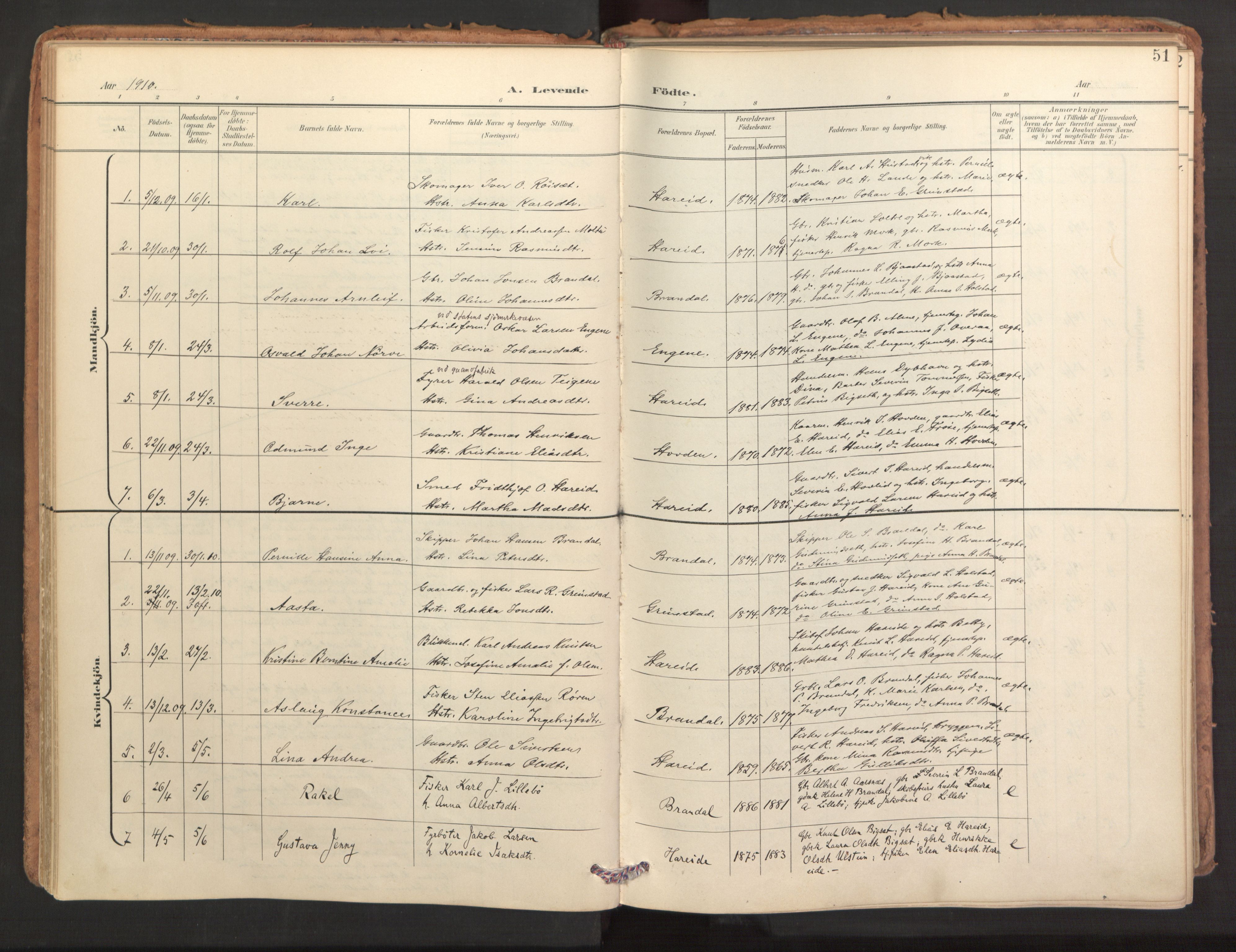 Ministerialprotokoller, klokkerbøker og fødselsregistre - Møre og Romsdal, SAT/A-1454/510/L0123: Parish register (official) no. 510A03, 1898-1922, p. 51