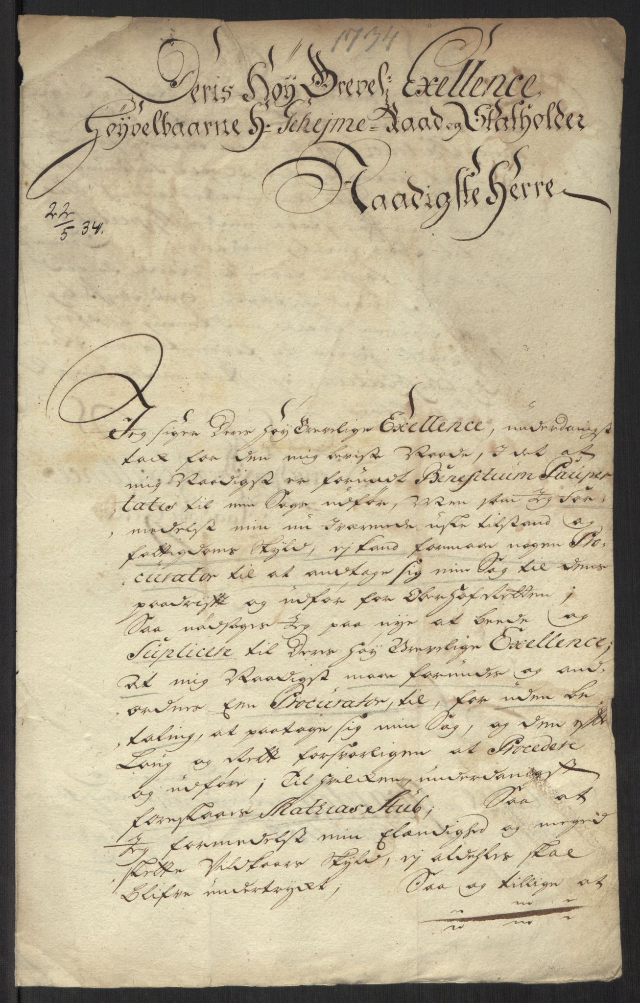 Stattholderembetet 1572-1771, AV/RA-EA-2870/Ef/L0107: Brev fra embetsmenn og andre, 1733-1734, p. 258