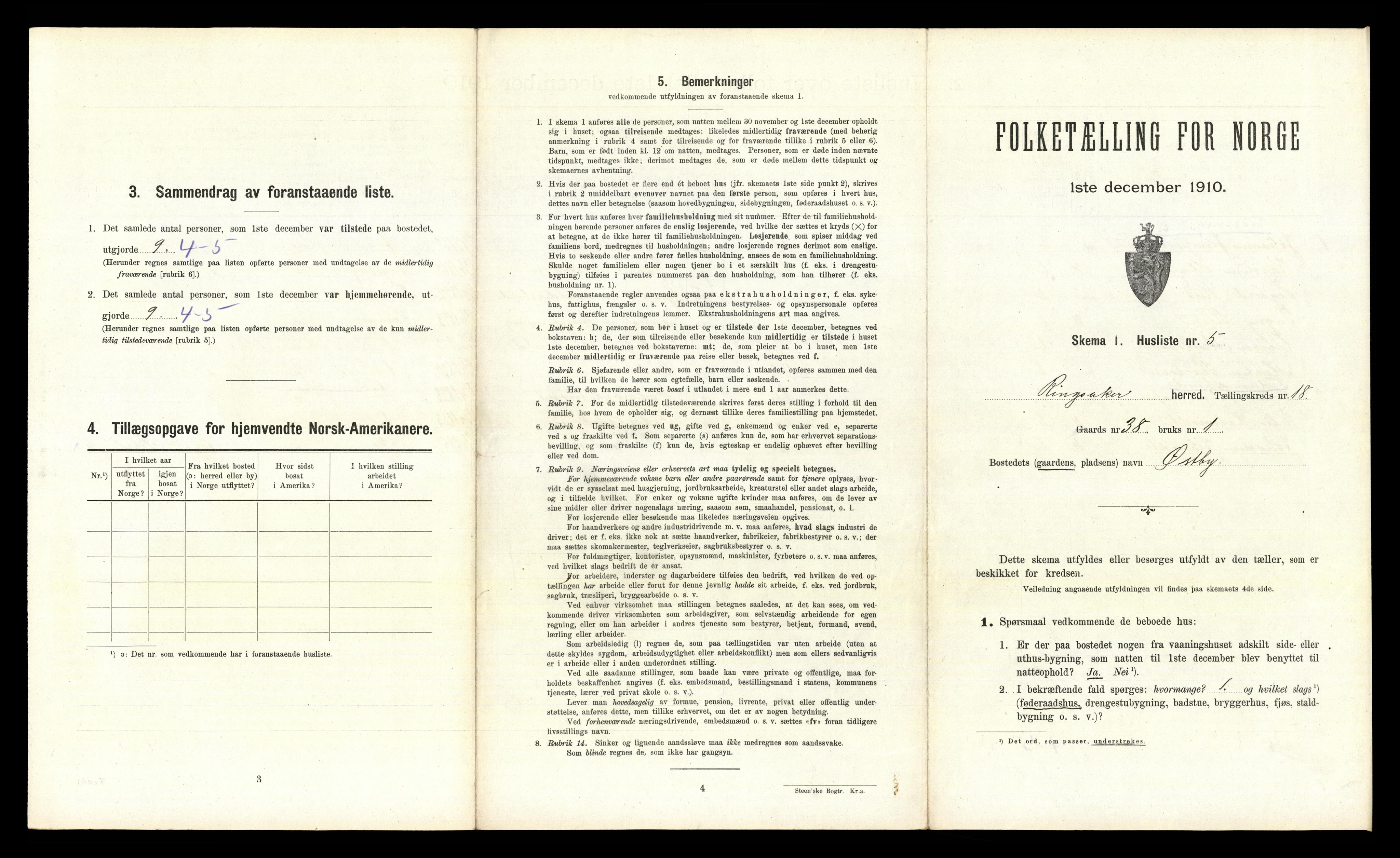 RA, 1910 census for Ringsaker, 1910, p. 3419