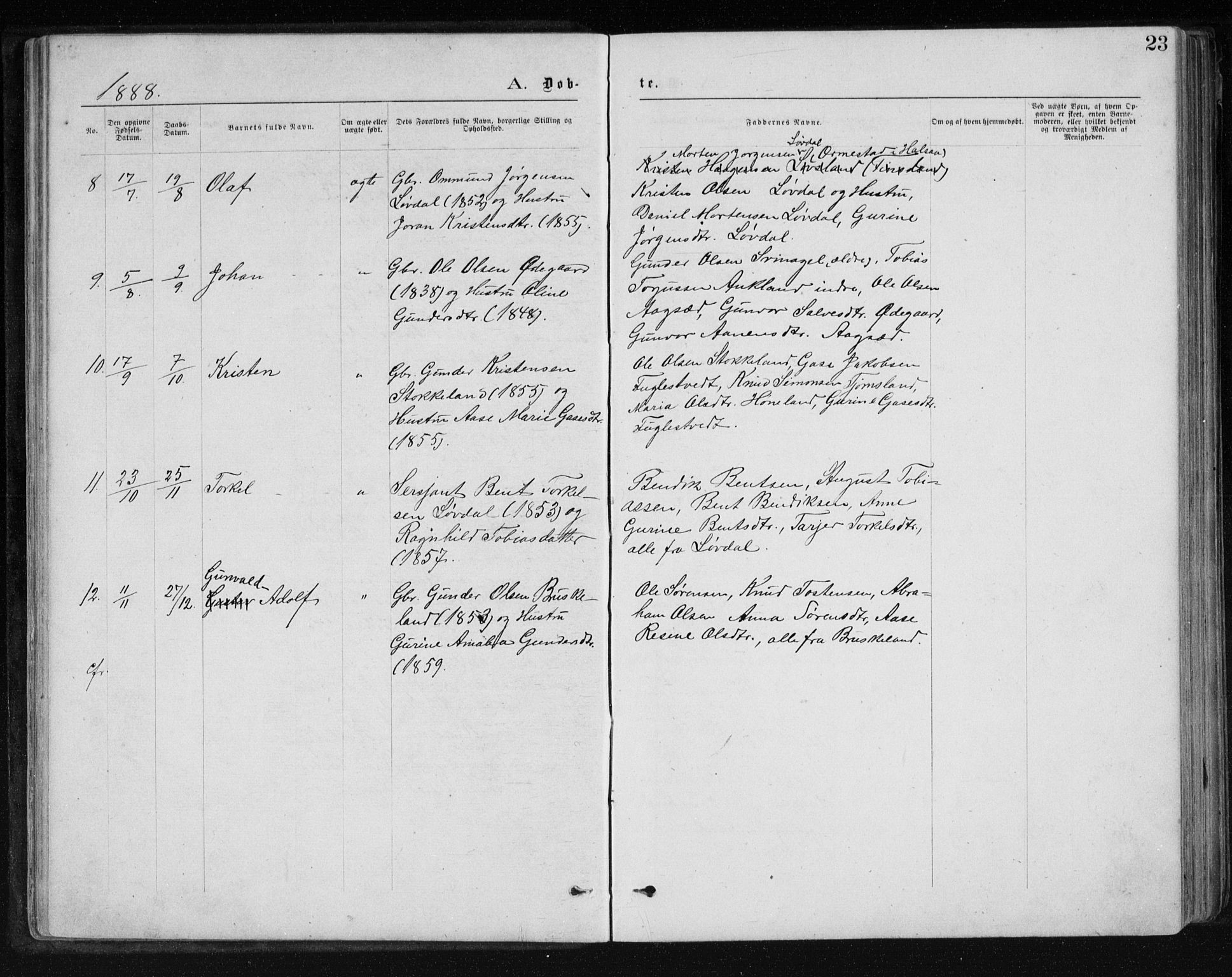 Holum sokneprestkontor, SAK/1111-0022/F/Fb/Fbb/L0003: Parish register (copy) no. B 3, 1875-1898, p. 23