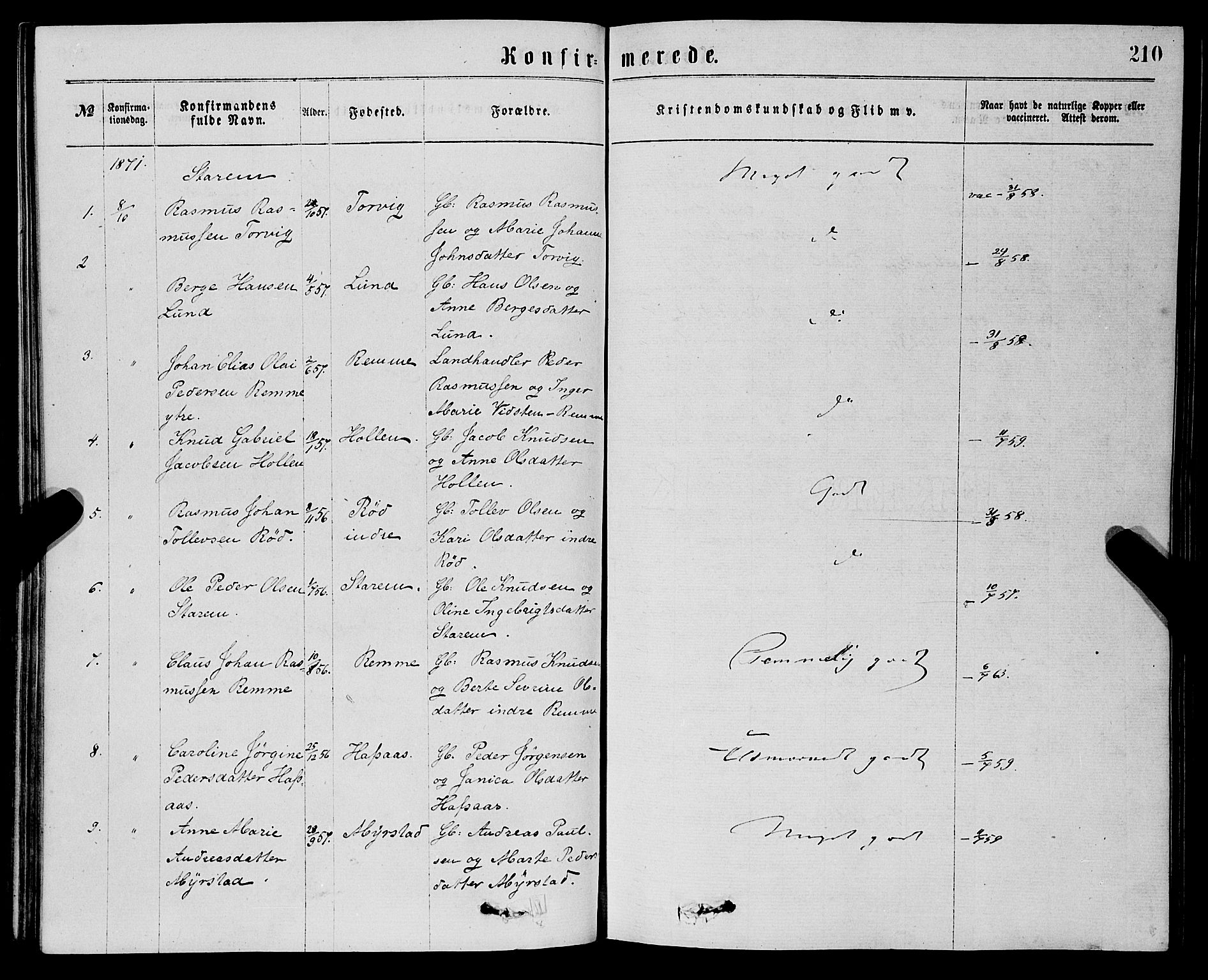 Eid sokneprestembete, AV/SAB-A-82301/H/Haa/Haaa/L0010: Parish register (official) no. A 10, 1867-1878, p. 210