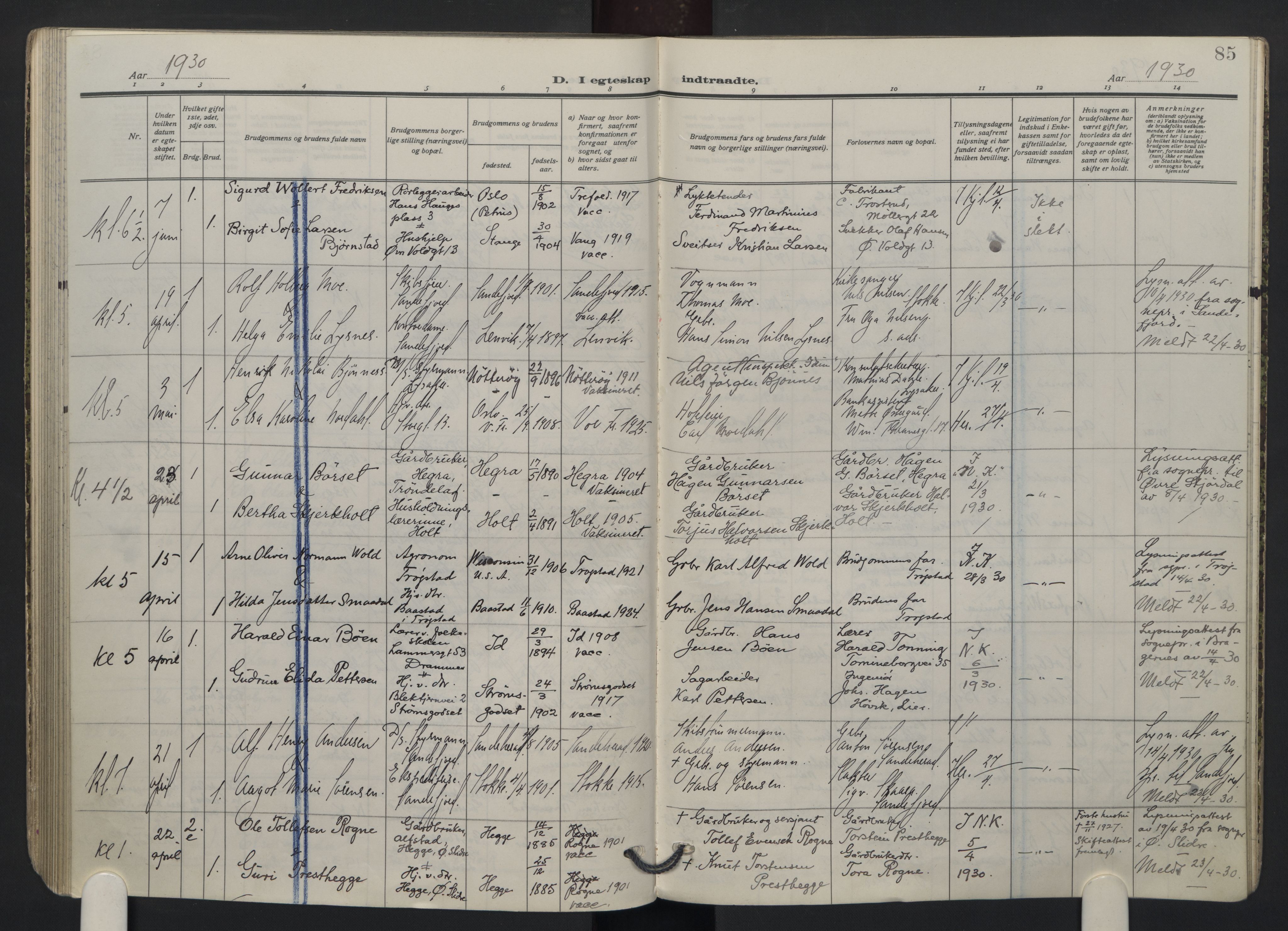 Oslo domkirke Kirkebøker, AV/SAO-A-10752/G/Ga/L0005: Parish register (copy) no. 5, 1926-1930, p. 85