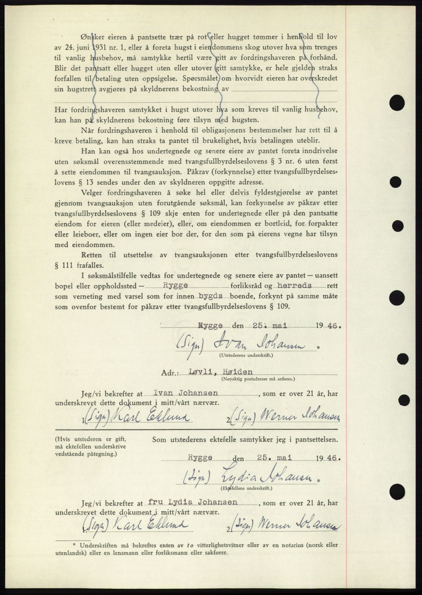 Moss sorenskriveri, SAO/A-10168: Mortgage book no. B15, 1946-1946, Diary no: : 1142/1946