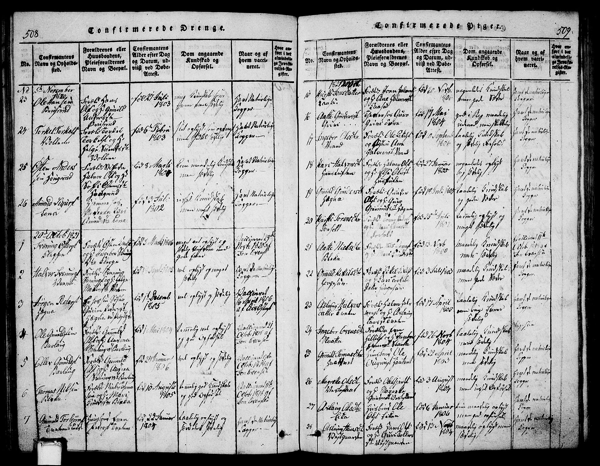 Bø kirkebøker, SAKO/A-257/G/Ga/L0001: Parish register (copy) no. 1, 1815-1831, p. 508-509