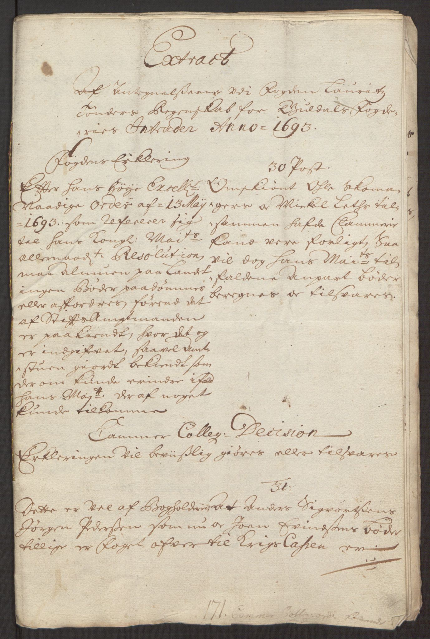 Rentekammeret inntil 1814, Reviderte regnskaper, Fogderegnskap, RA/EA-4092/R59/L3943: Fogderegnskap Gauldal, 1693, p. 177