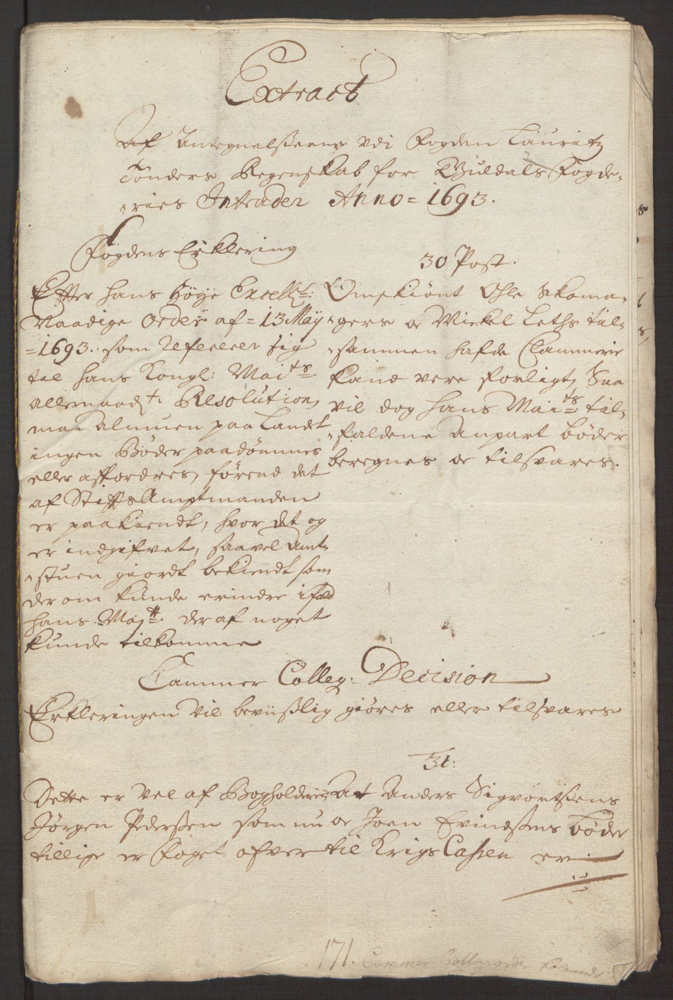 Rentekammeret inntil 1814, Reviderte regnskaper, Fogderegnskap, AV/RA-EA-4092/R59/L3943: Fogderegnskap Gauldal, 1693, p. 177