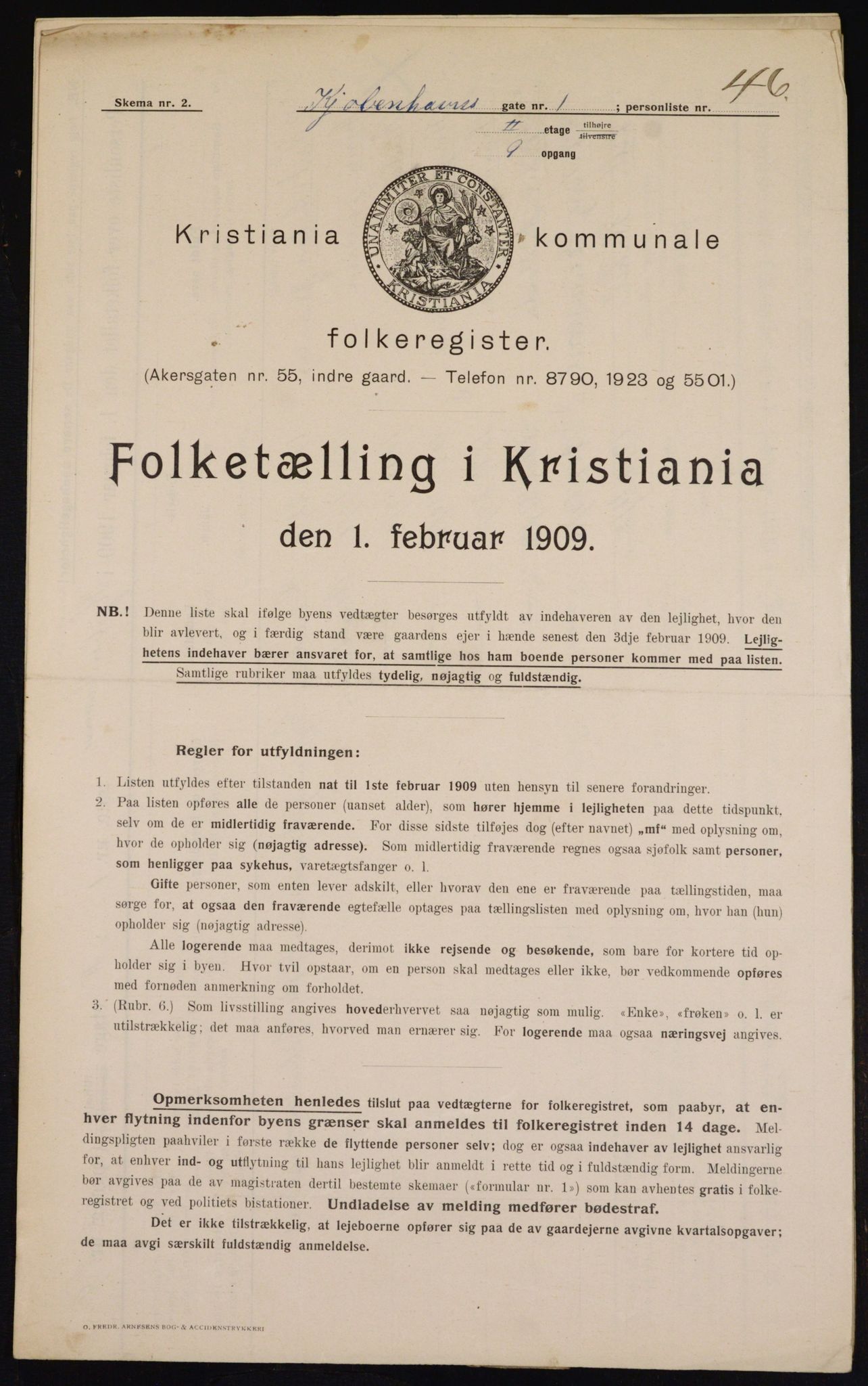 OBA, Municipal Census 1909 for Kristiania, 1909, p. 46954