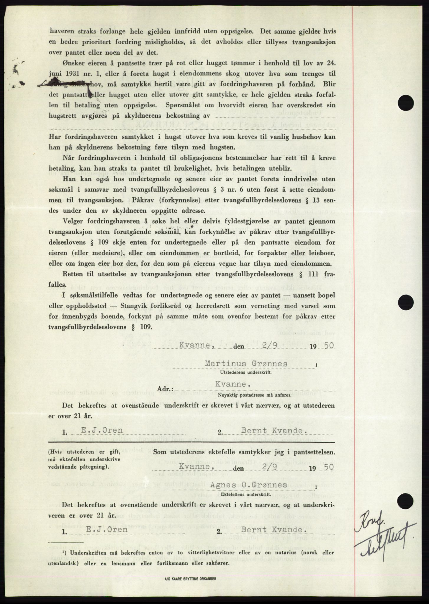 Nordmøre sorenskriveri, AV/SAT-A-4132/1/2/2Ca: Mortgage book no. B106, 1950-1950, Diary no: : 3023/1950