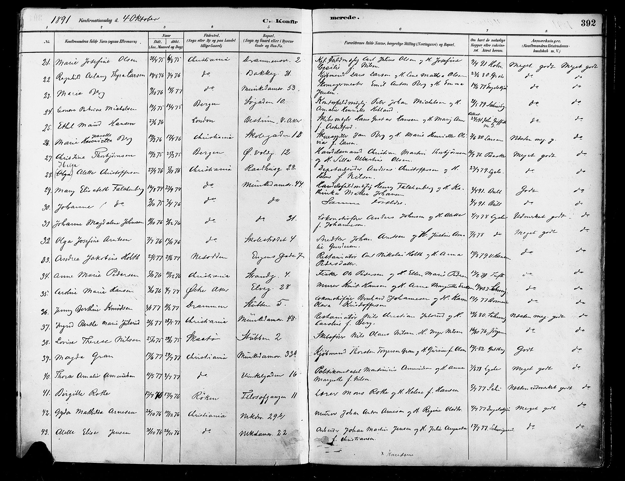 Johannes prestekontor Kirkebøker, AV/SAO-A-10852/F/Fa/L0003: Parish register (official) no. 3, 1882-1896, p. 392