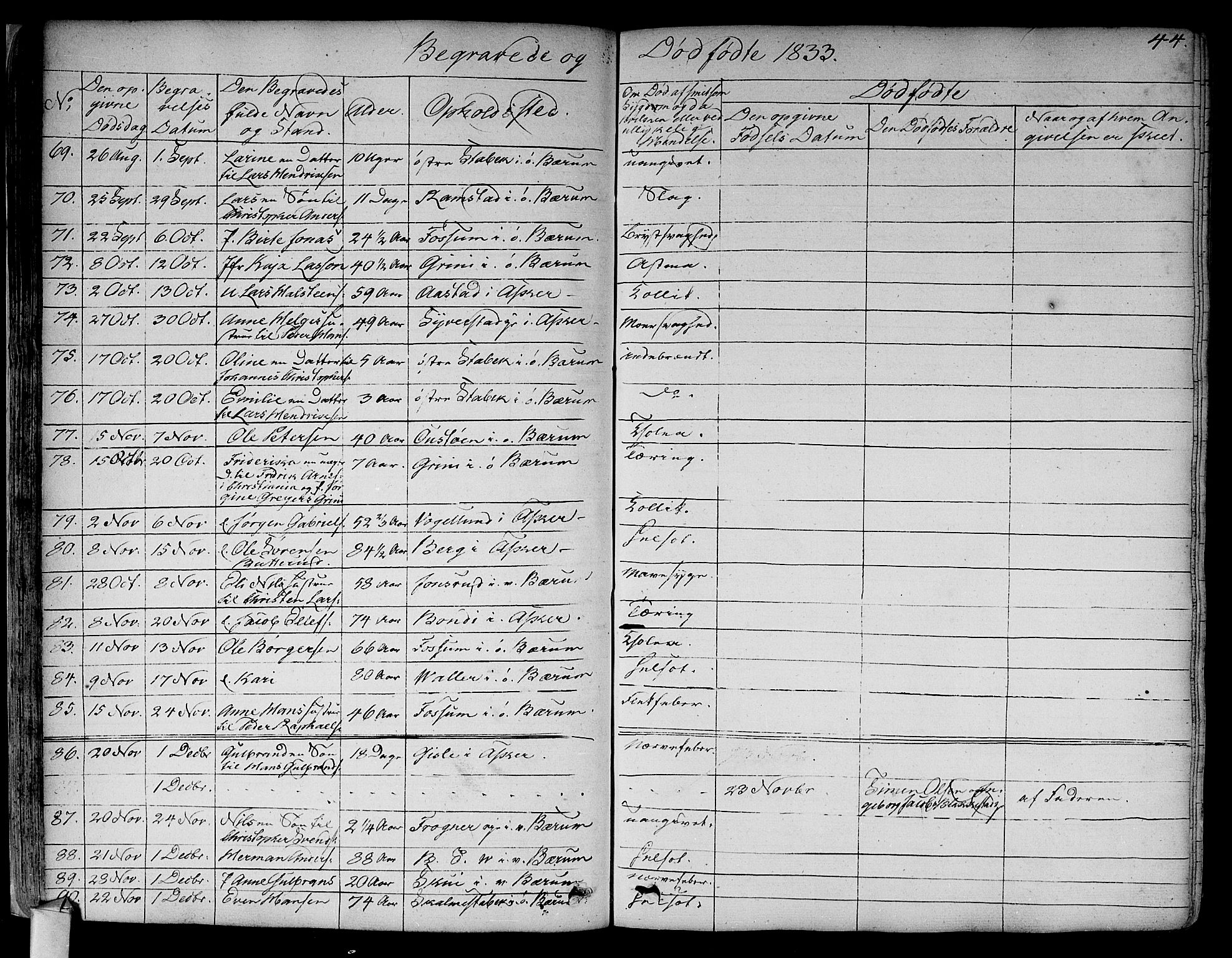 Asker prestekontor Kirkebøker, SAO/A-10256a/F/Fa/L0011: Parish register (official) no. I 11, 1825-1878, p. 44