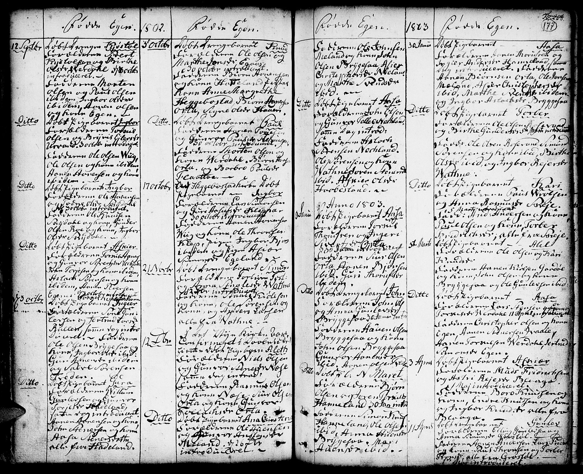 Hægebostad sokneprestkontor, AV/SAK-1111-0024/F/Fa/Faa/L0001: Parish register (official) no. A 1 /2, 1760-1823, p. 177