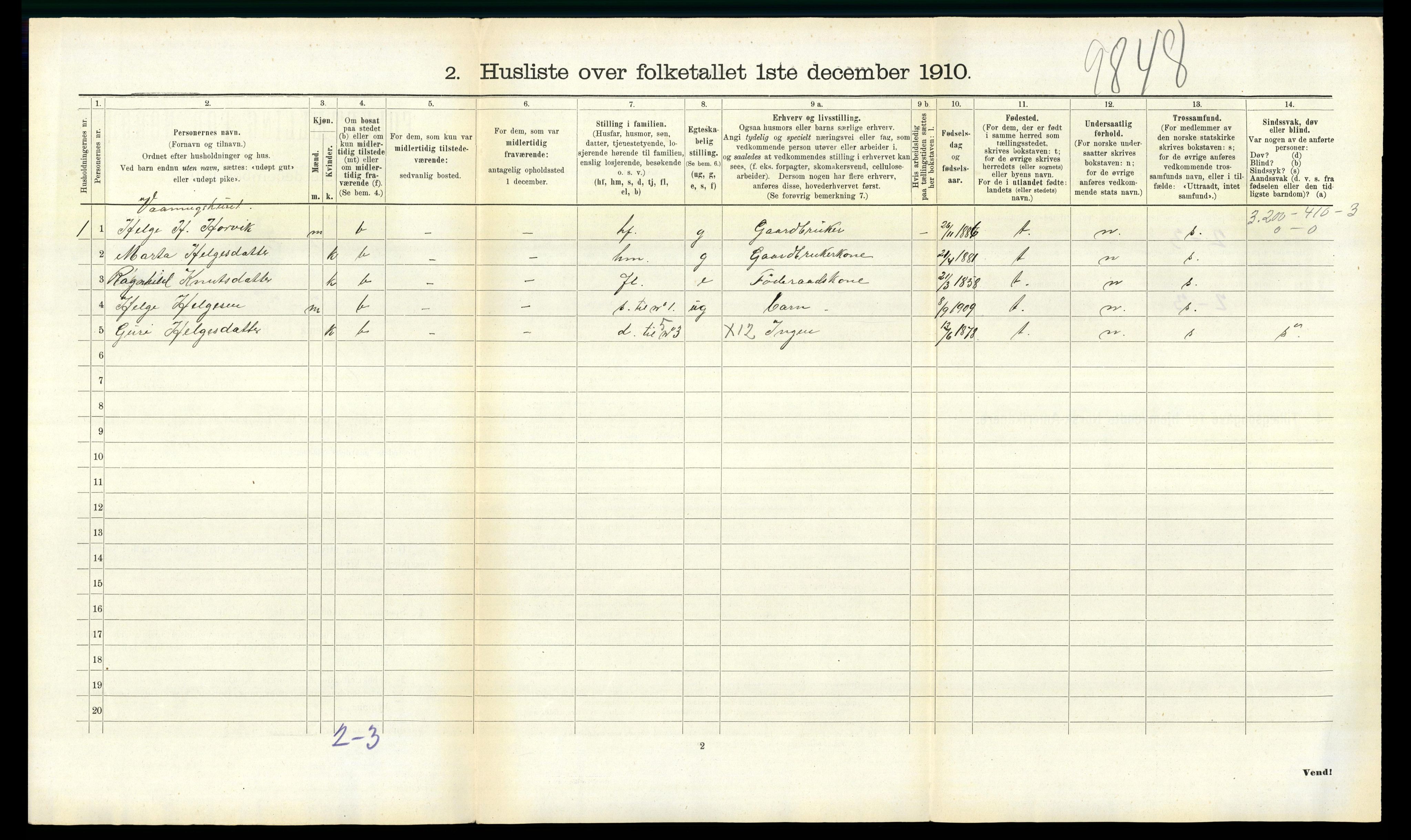 RA, 1910 census for Evanger, 1910, p. 116