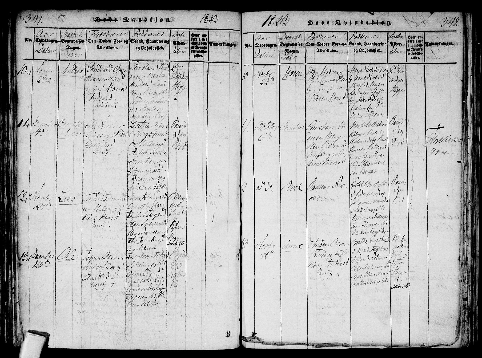 Modum kirkebøker, AV/SAKO-A-234/F/Fa/L0004: Parish register (official) no. 4, 1818-1824, p. 341-342