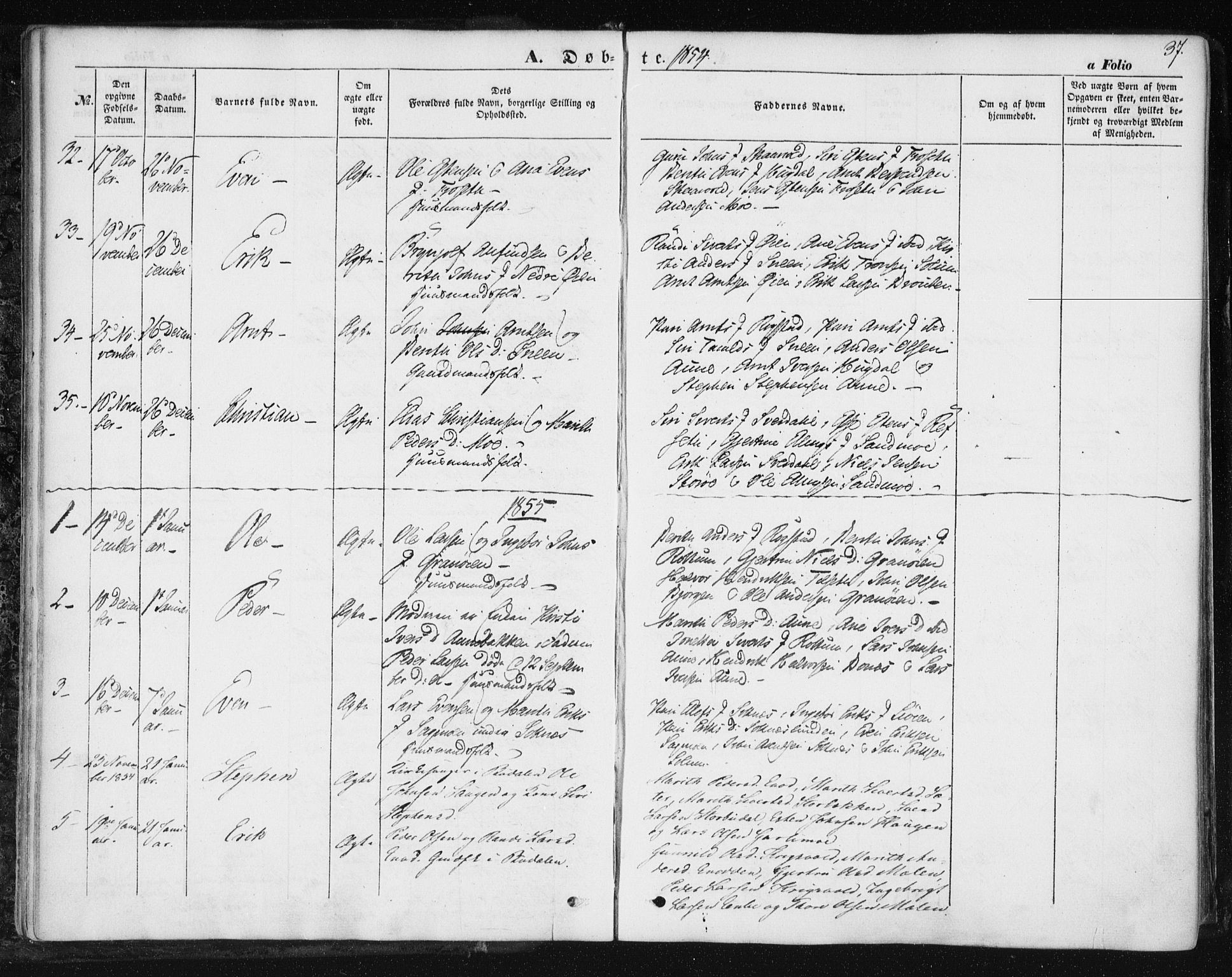 Ministerialprotokoller, klokkerbøker og fødselsregistre - Sør-Trøndelag, SAT/A-1456/687/L1000: Parish register (official) no. 687A06, 1848-1869, p. 37