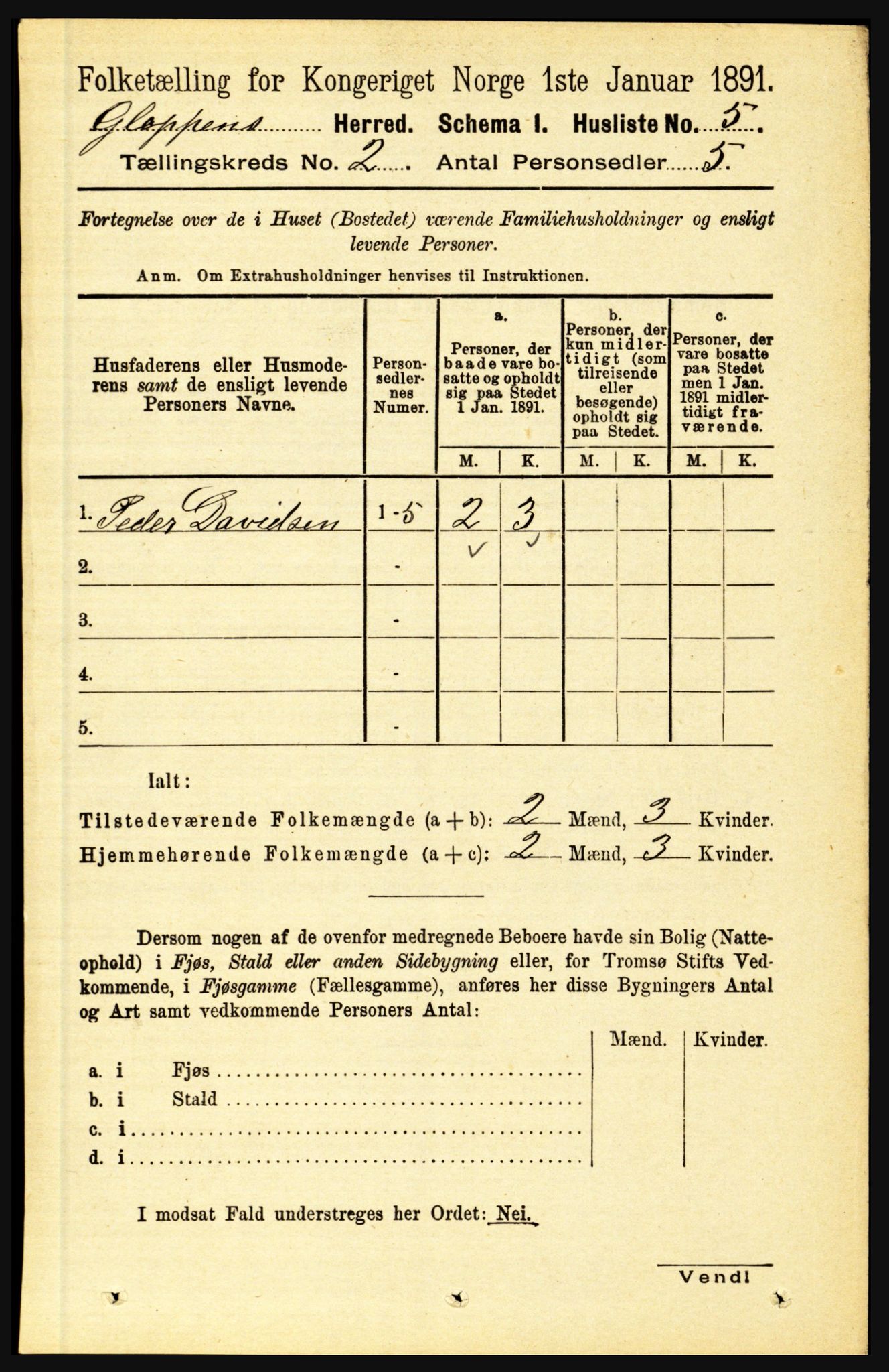 RA, 1891 census for 1445 Gloppen, 1891, p. 556