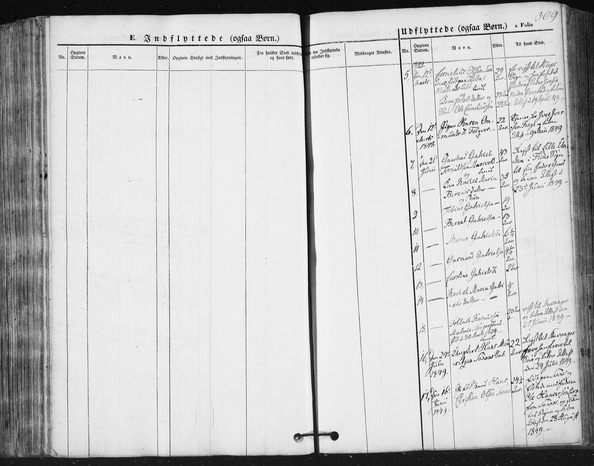Høyland sokneprestkontor, SAST/A-101799/001/30BA/L0008: Parish register (official) no. A 8, 1841-1856, p. 309