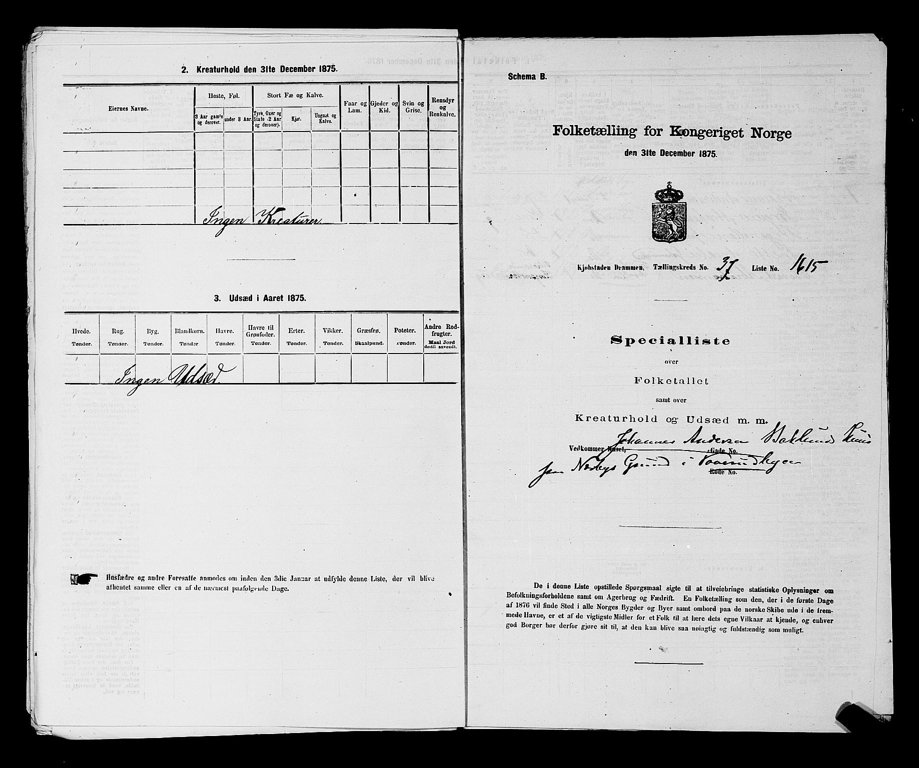 SAKO, 1875 census for 0602 Drammen, 1875, p. 3222