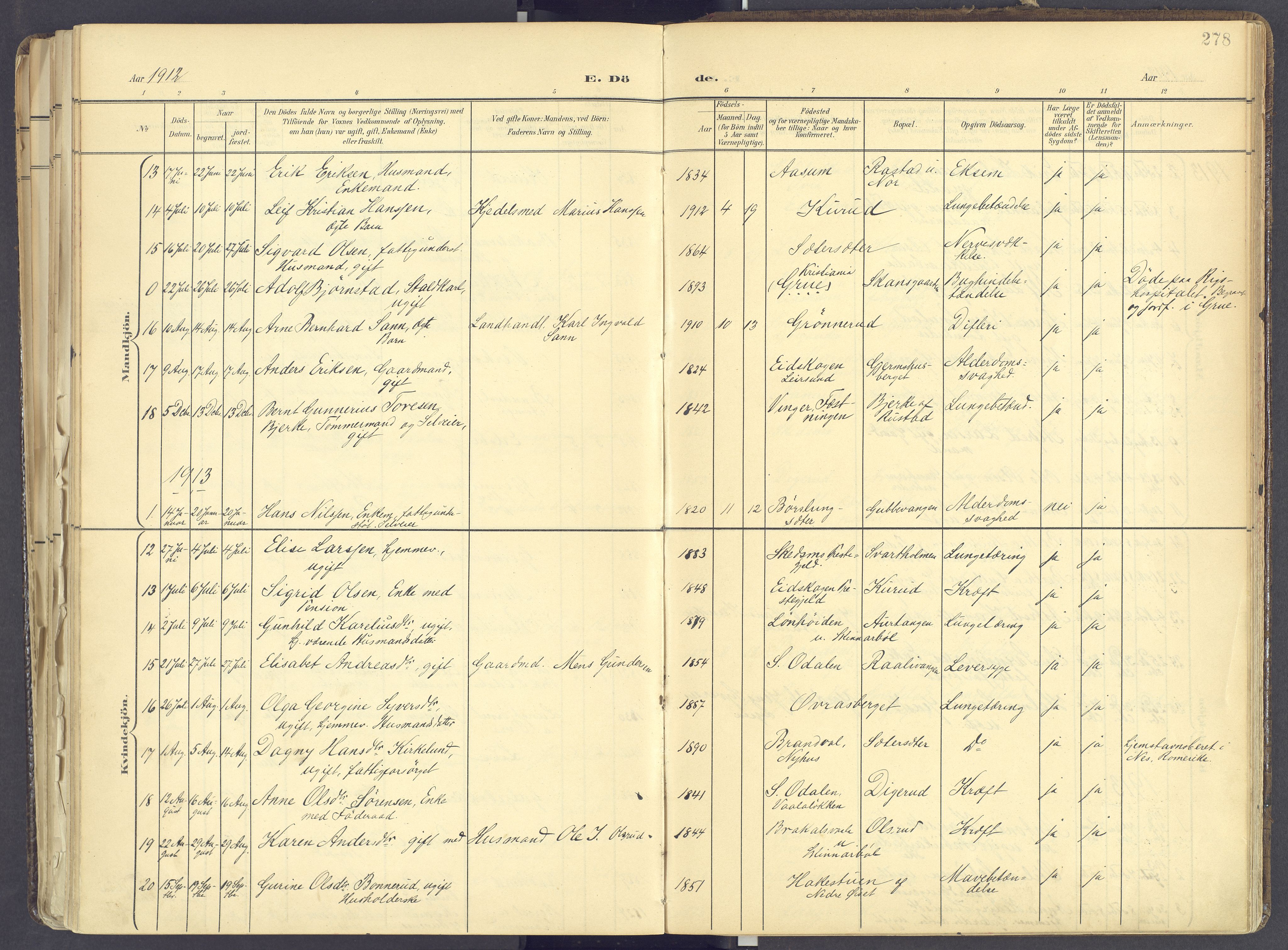 Vinger prestekontor, AV/SAH-PREST-024/H/Ha/Haa/L0017: Parish register (official) no. 17, 1901-1927, p. 278