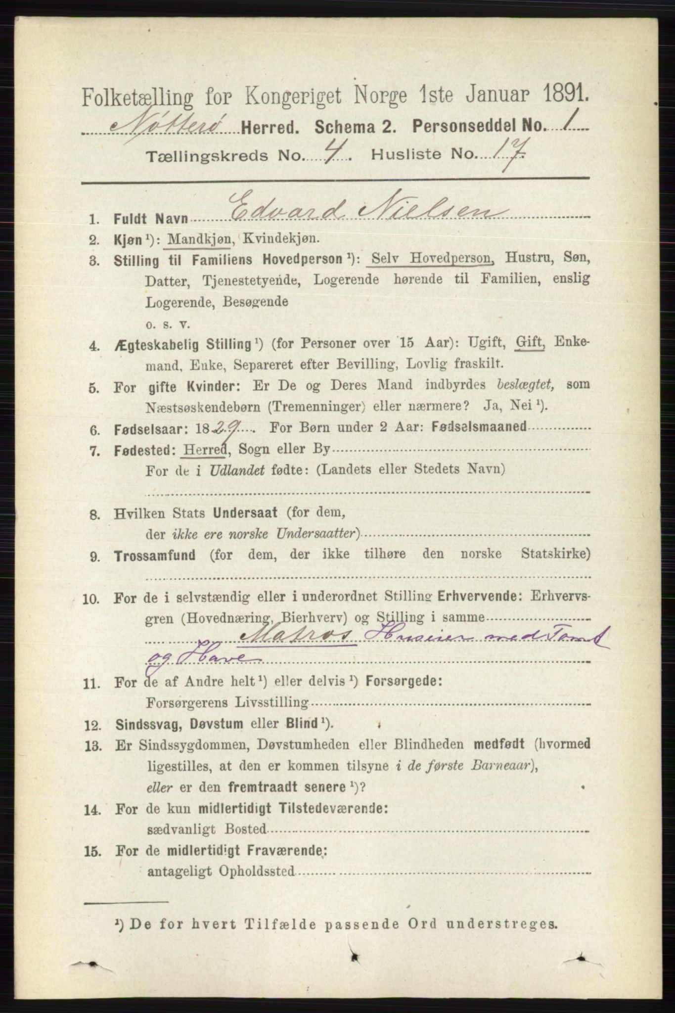 RA, 1891 census for 0722 Nøtterøy, 1891, p. 2119