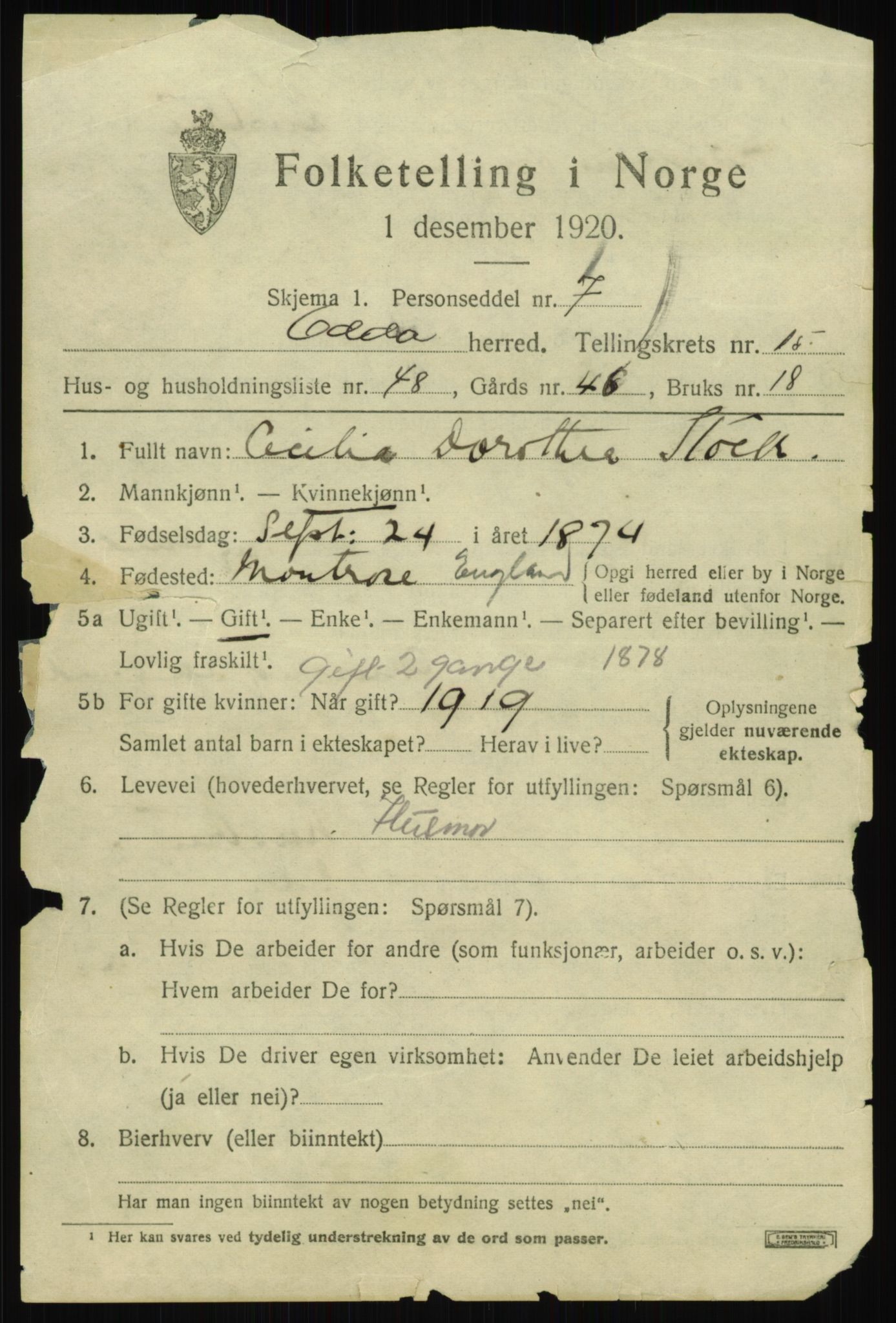 SAB, 1920 census for Odda, 1920, p. 14483