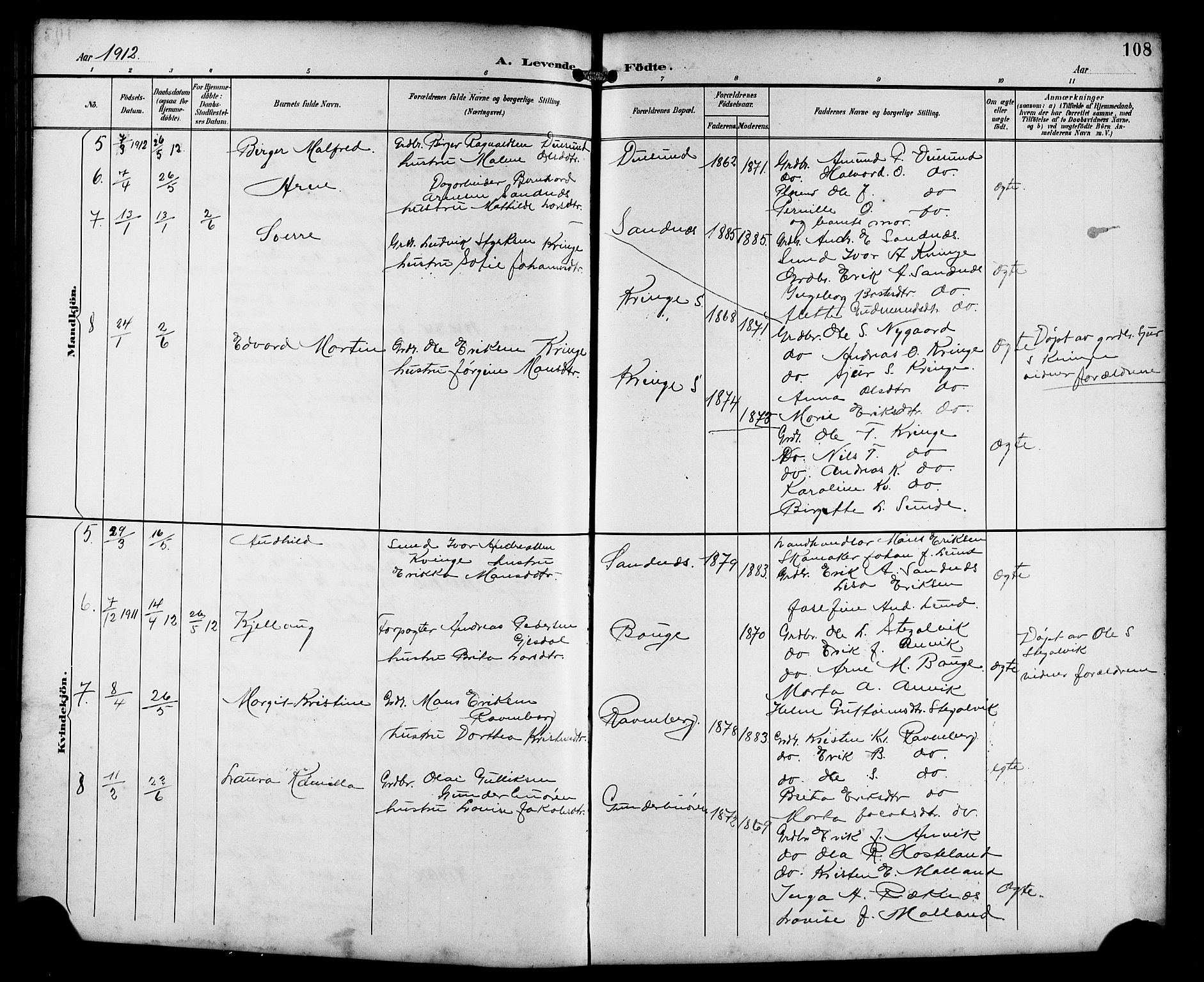 Masfjorden Sokneprestembete, AV/SAB-A-77001: Parish register (copy) no. B 1, 1892-1913, p. 108