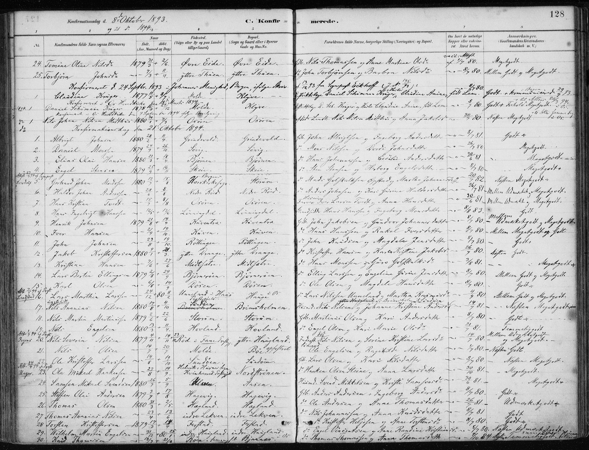Os sokneprestembete, SAB/A-99929: Parish register (official) no. B 1, 1885-1902, p. 128