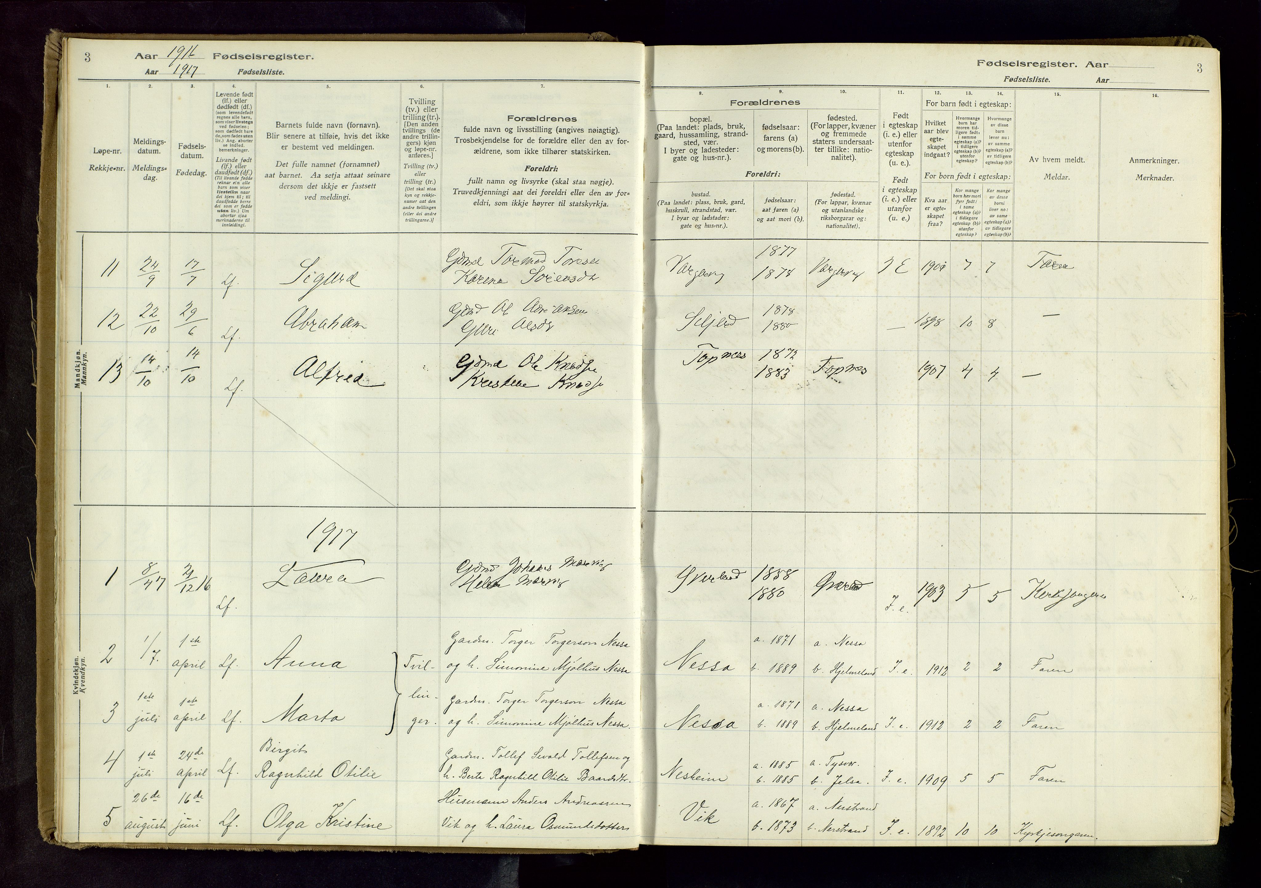 Nedstrand sokneprestkontor, SAST/A-101841/03/C/L0001: Birth register no. 1, 1916-1981, p. 3