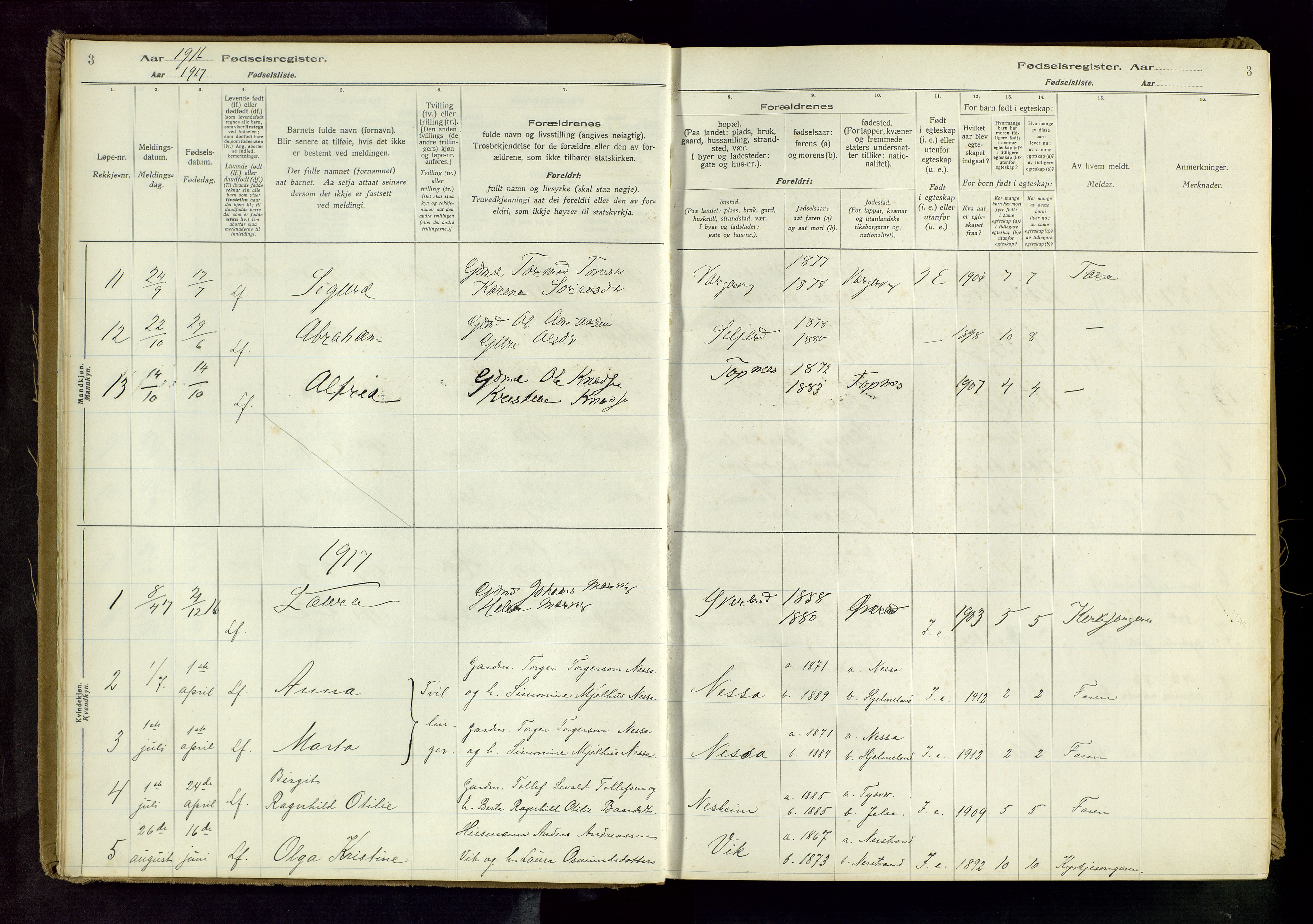 Nedstrand sokneprestkontor, AV/SAST-A-101841/03/C/L0001: Birth register no. 1, 1916-1981, p. 3