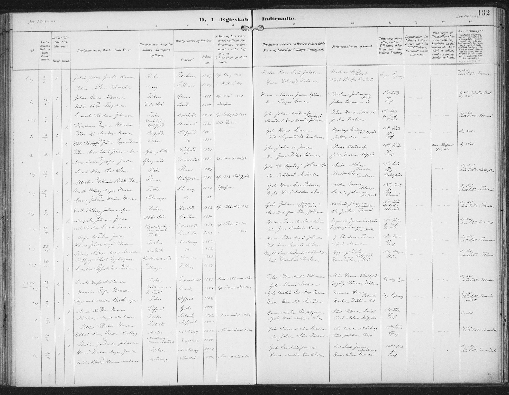 Lenvik sokneprestembete, SATØ/S-1310/H/Ha/Haa/L0015kirke: Parish register (official) no. 15, 1896-1915, p. 132