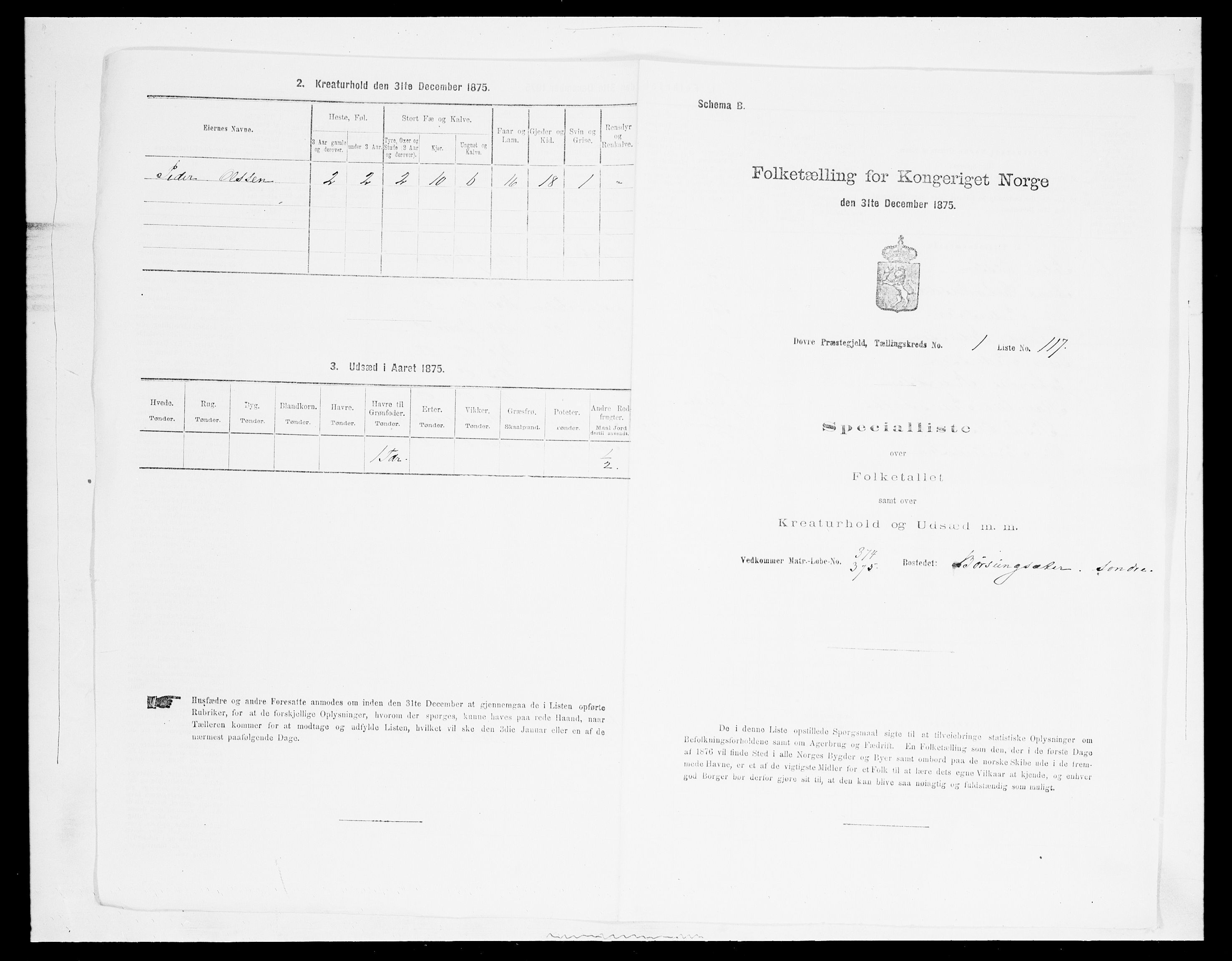 SAH, 1875 census for 0511P Dovre, 1875, p. 291