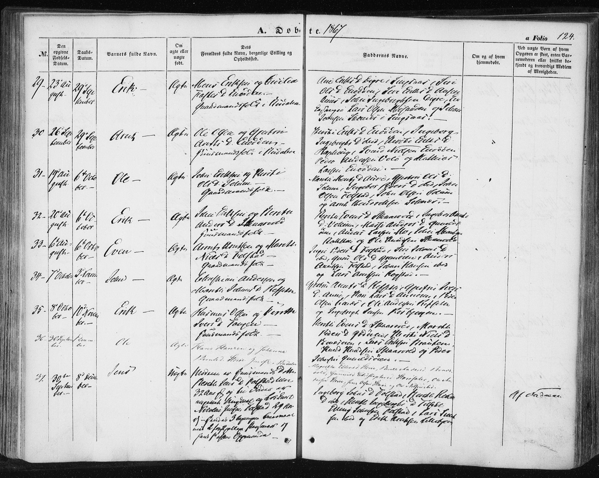 Ministerialprotokoller, klokkerbøker og fødselsregistre - Sør-Trøndelag, SAT/A-1456/687/L1000: Parish register (official) no. 687A06, 1848-1869, p. 124