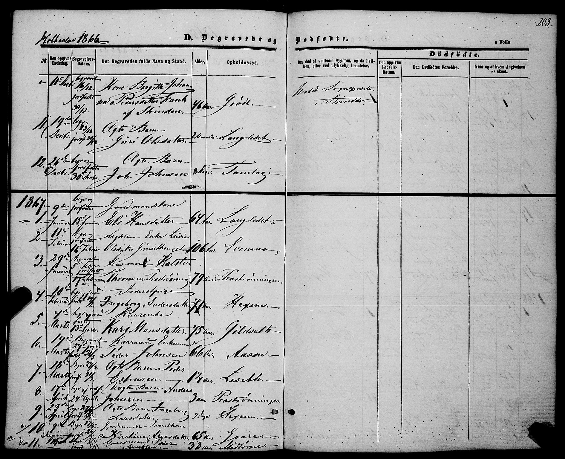 Ministerialprotokoller, klokkerbøker og fødselsregistre - Sør-Trøndelag, AV/SAT-A-1456/685/L0966: Parish register (official) no. 685A07 /1, 1860-1869, p. 203