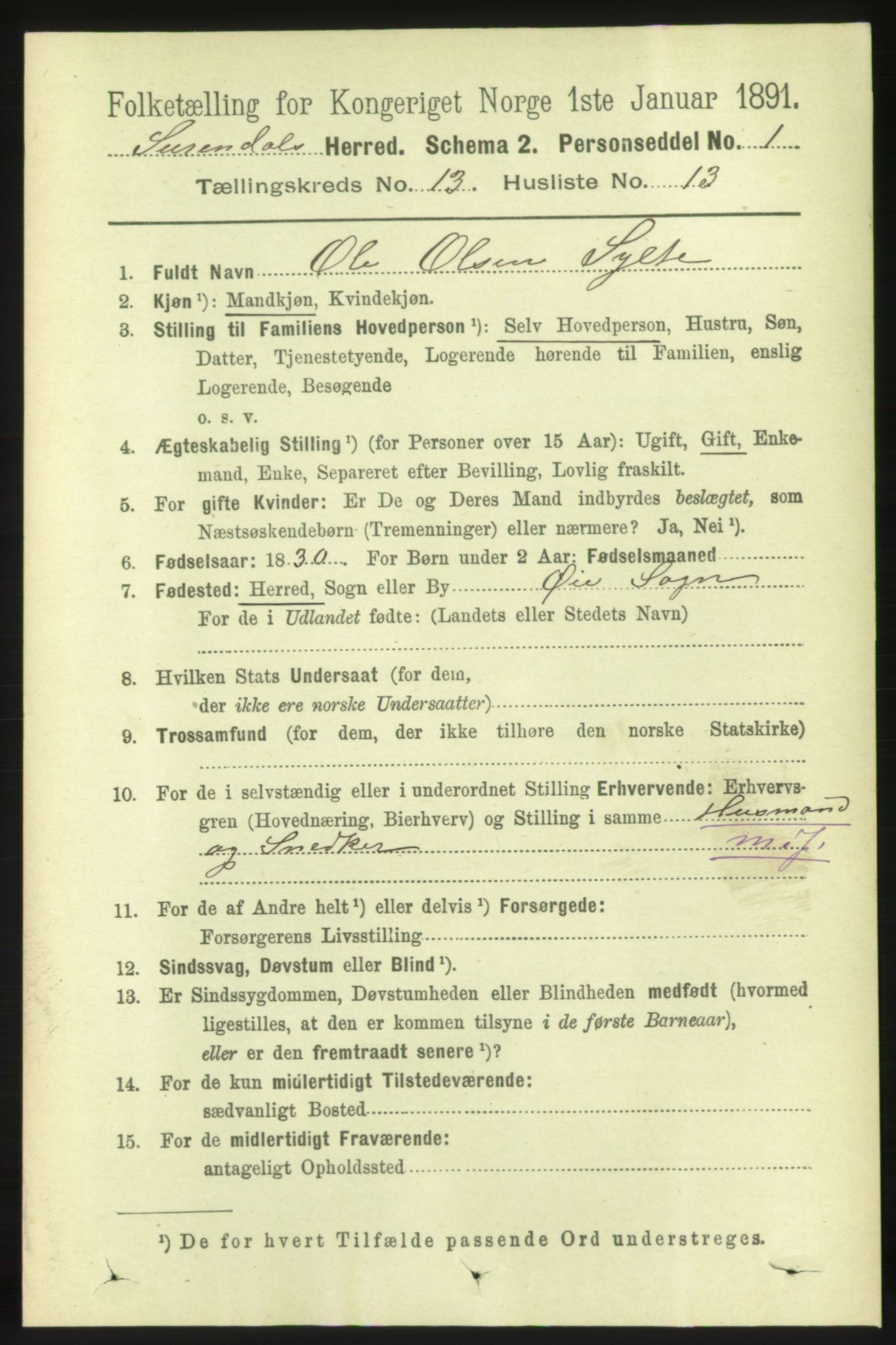 RA, 1891 census for 1566 Surnadal, 1891, p. 3243