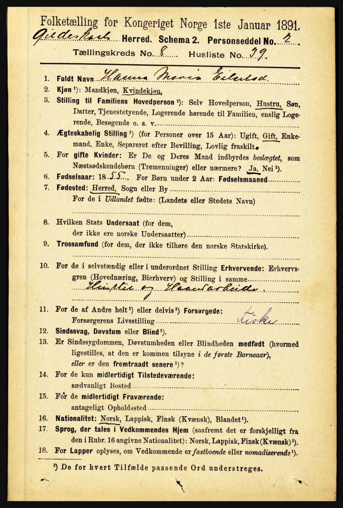 RA, 1891 census for 1838 Gildeskål, 1891, p. 2714