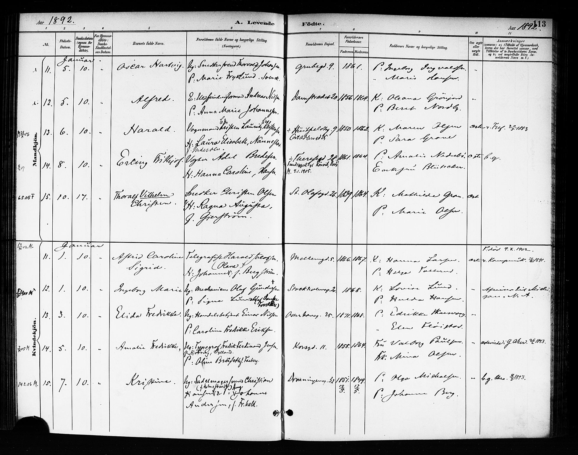 Rikshospitalet prestekontor Kirkebøker, AV/SAO-A-10309b/F/L0008: Parish register (official) no. 8, 1890-1893, p. 113