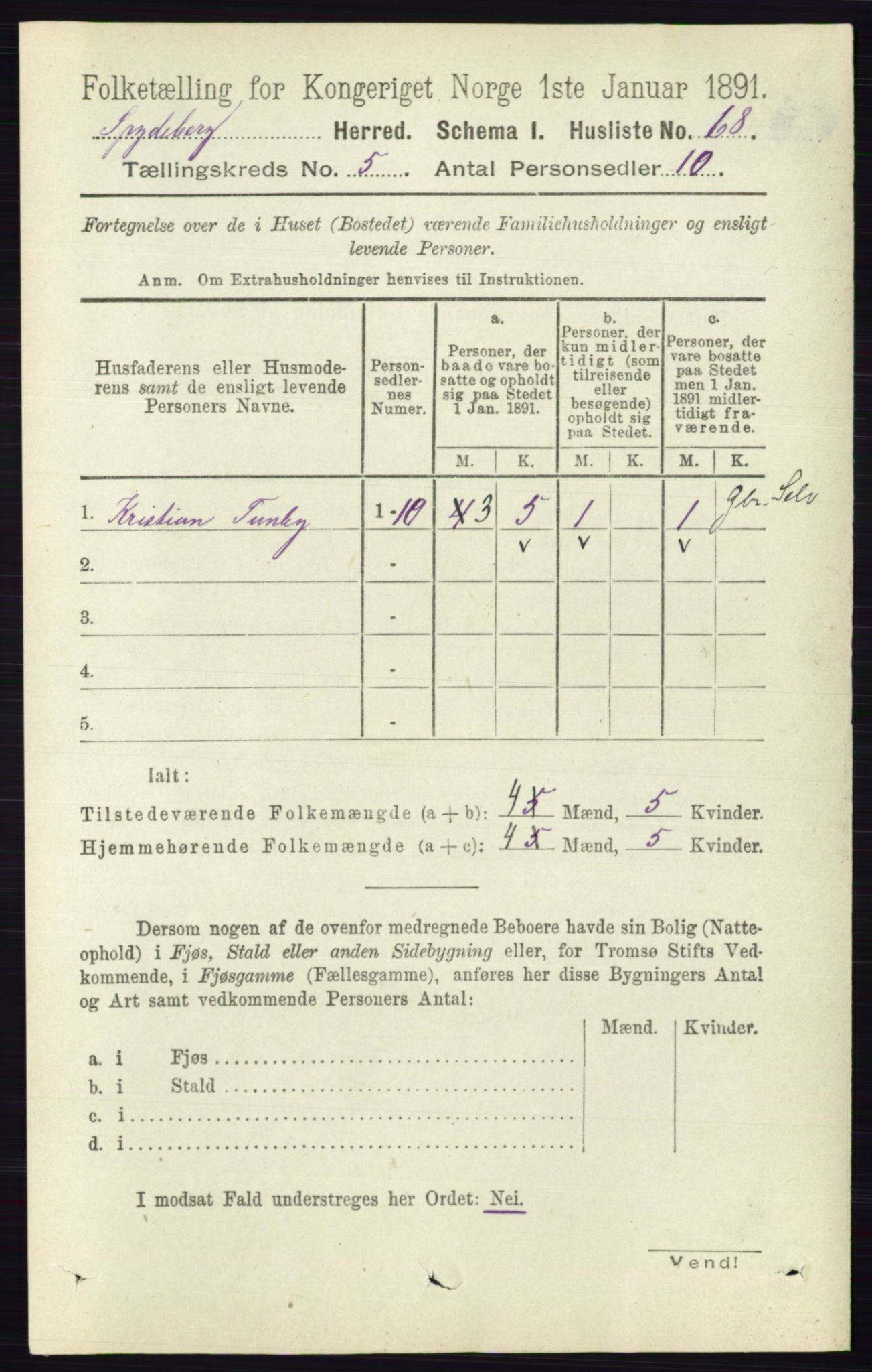 RA, 1891 census for 0123 Spydeberg, 1891, p. 2344