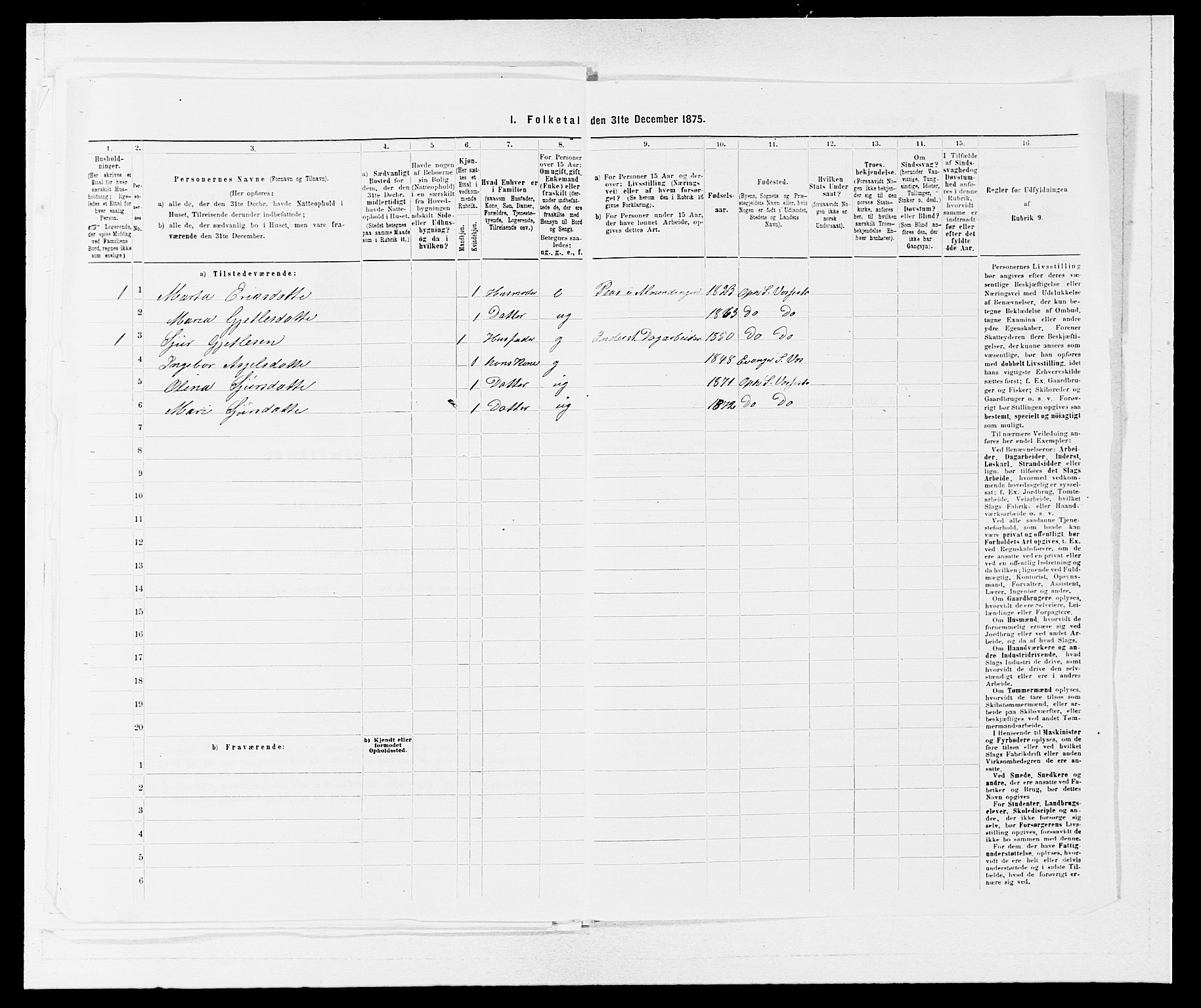 SAB, 1875 census for 1236P Vossestrand, 1875, p. 544