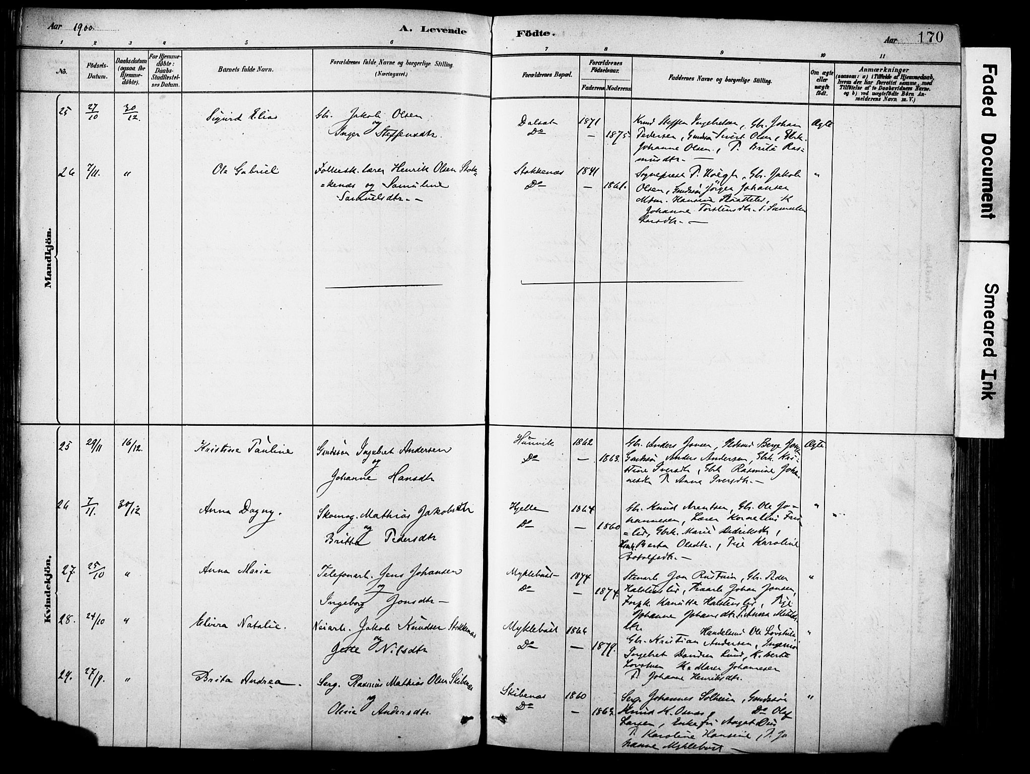 Eid sokneprestembete, AV/SAB-A-82301/H/Haa/Haab/L0001: Parish register (official) no. B 1, 1879-1906, p. 170