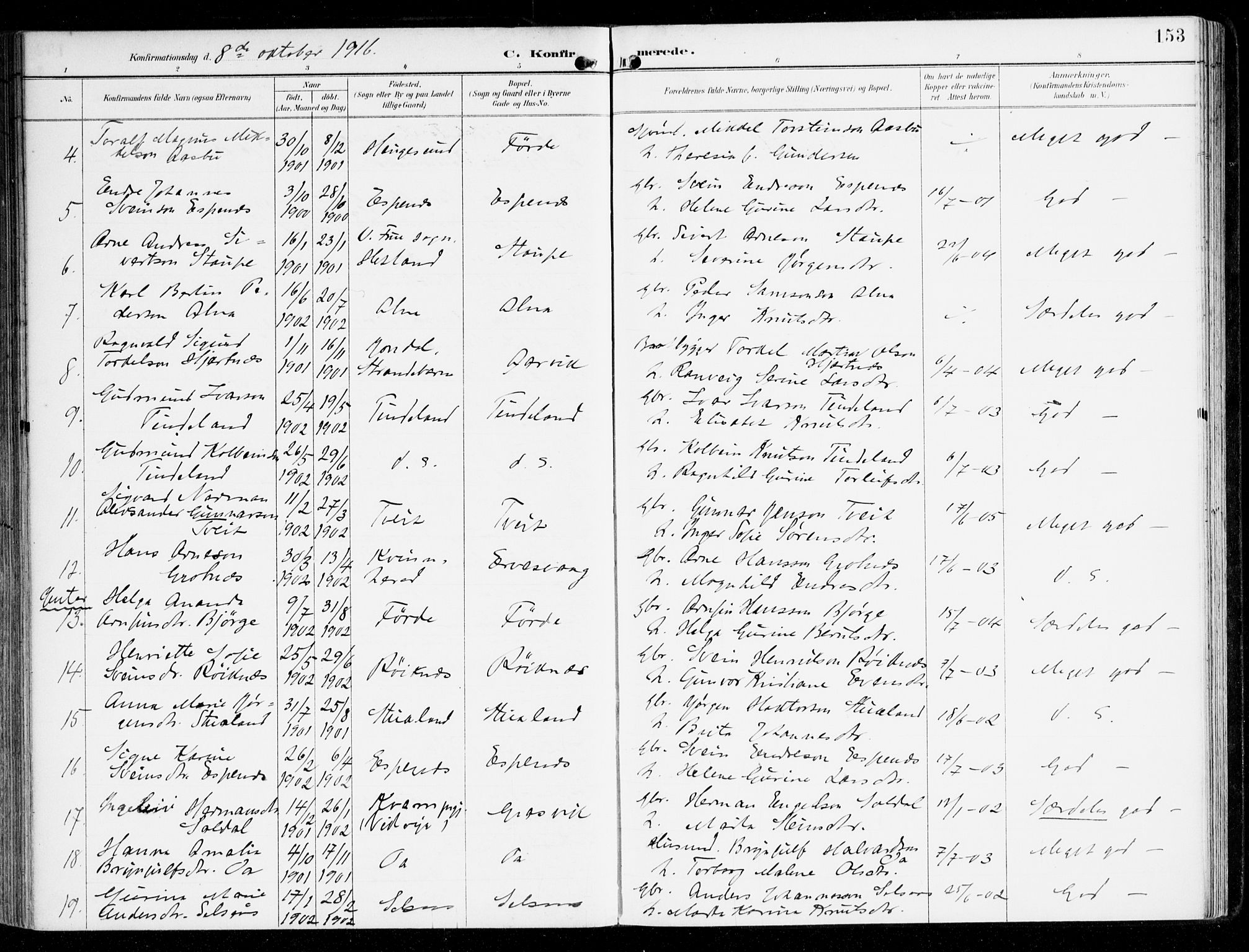 Sveio Sokneprestembete, AV/SAB-A-78501/H/Haa: Parish register (official) no. D 2, 1894-1916, p. 153