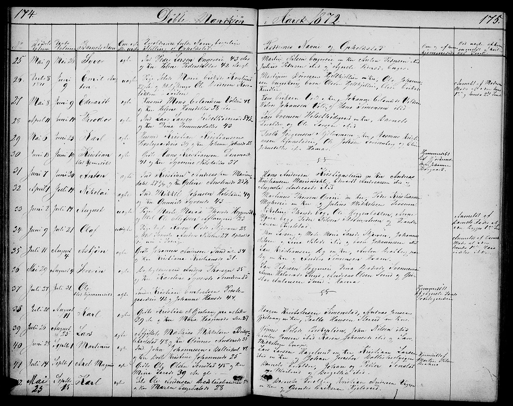 Nes prestekontor, Hedmark, SAH/PREST-020/L/La/L0005: Parish register (copy) no. 5, 1852-1889, p. 174-175