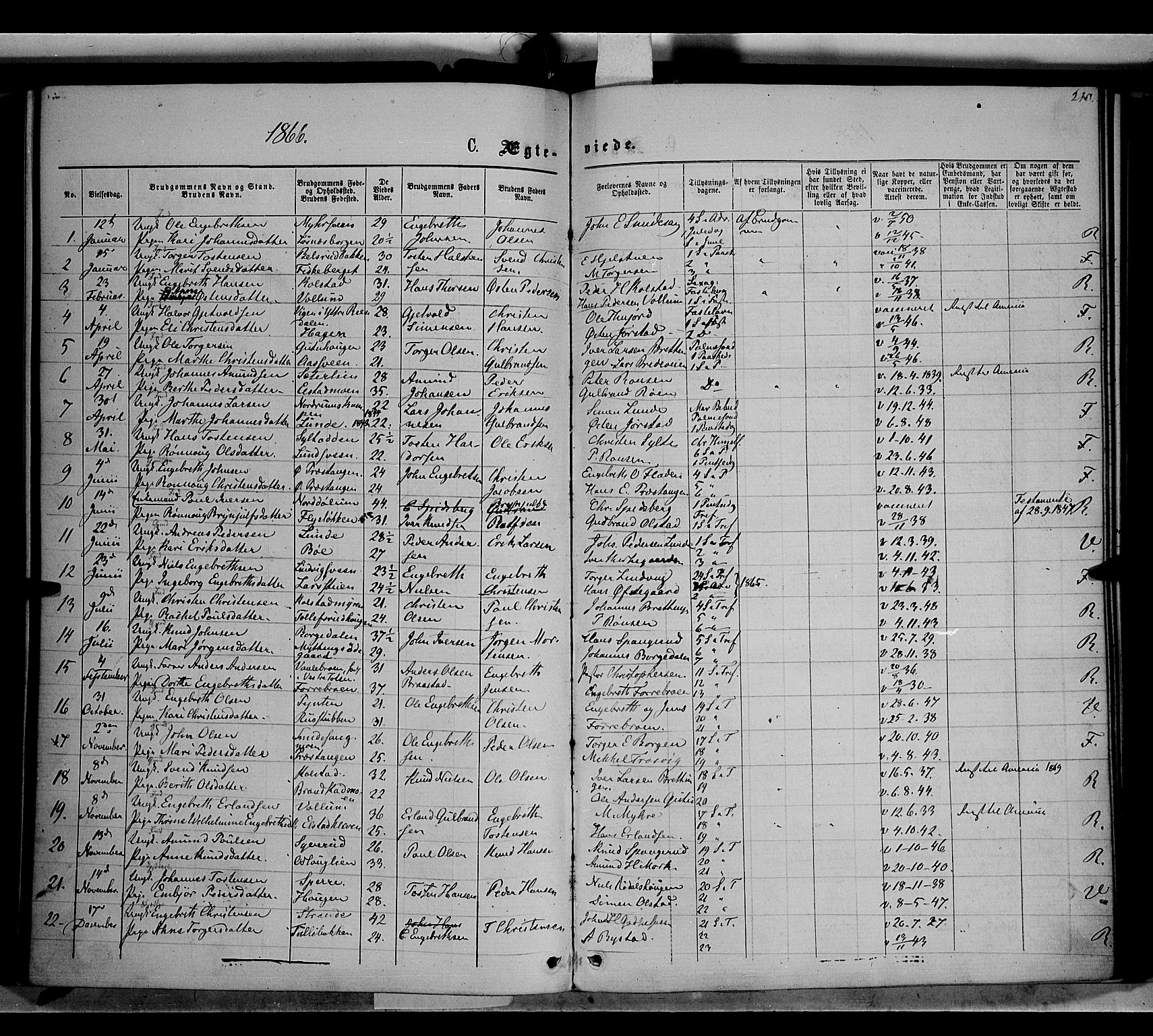 Ringebu prestekontor, SAH/PREST-082/H/Ha/Haa/L0007: Parish register (official) no. 7, 1860-1877, p. 210